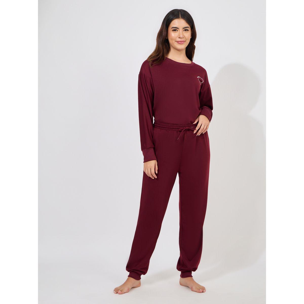 مجموعة من جوغر مع سويت شيرت تيري مطبع بكتابة-women-clothing-coordsets-image-1