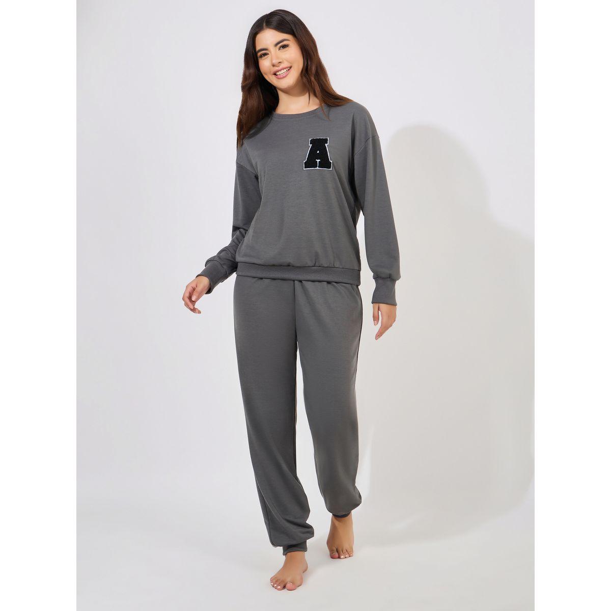 مجموعة من جوغر مع سويت شيرت تيري مطبع بشارة-women-clothing-coordsets-image-1