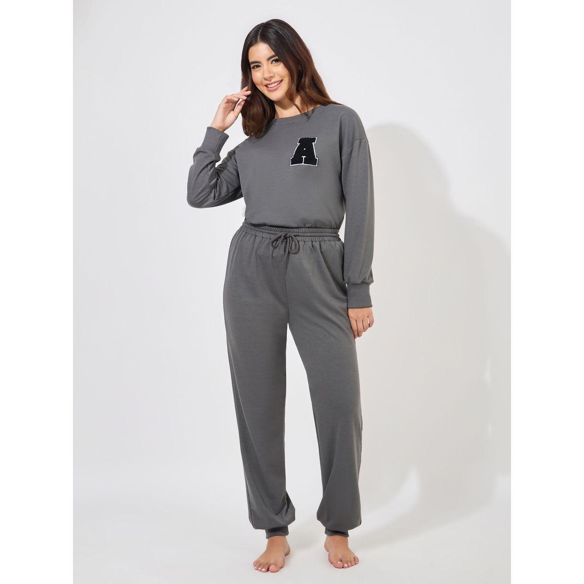 مجموعة من جوغر مع سويت شيرت تيري مطبع بشارة-women-clothing-coordsets-image-2