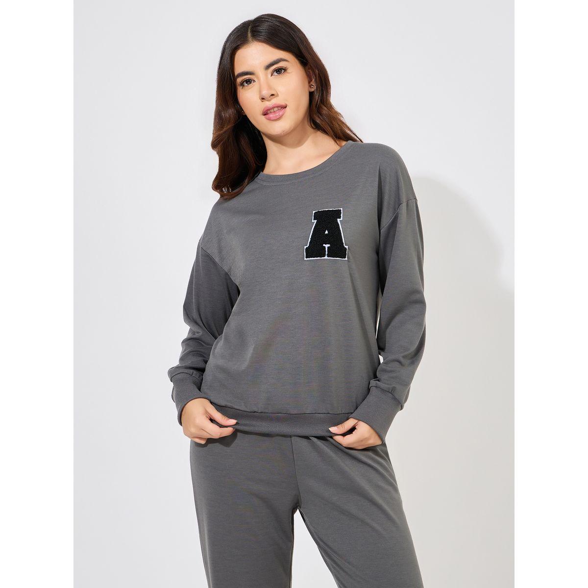 Styli Unwind Badge Terry Sweatshirt & Joggers Lounge Set-women-clothing-coordsets-image-3
