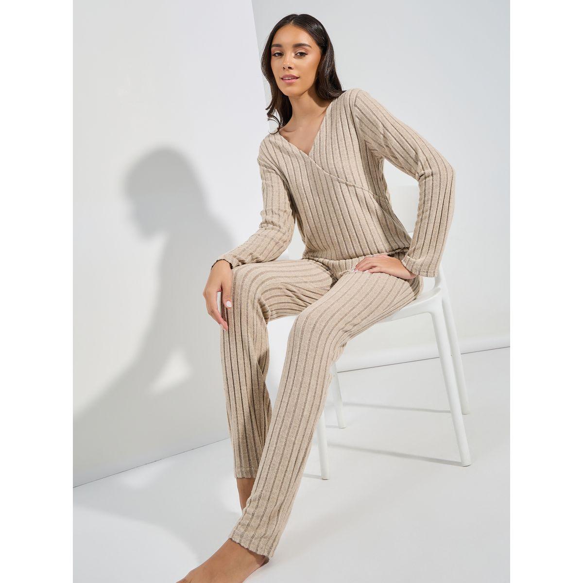 Styli Unwind Rib Cross Over Long Sleeves Top & Leggings Lounge Set-women-clothing-coordsets-image-1
