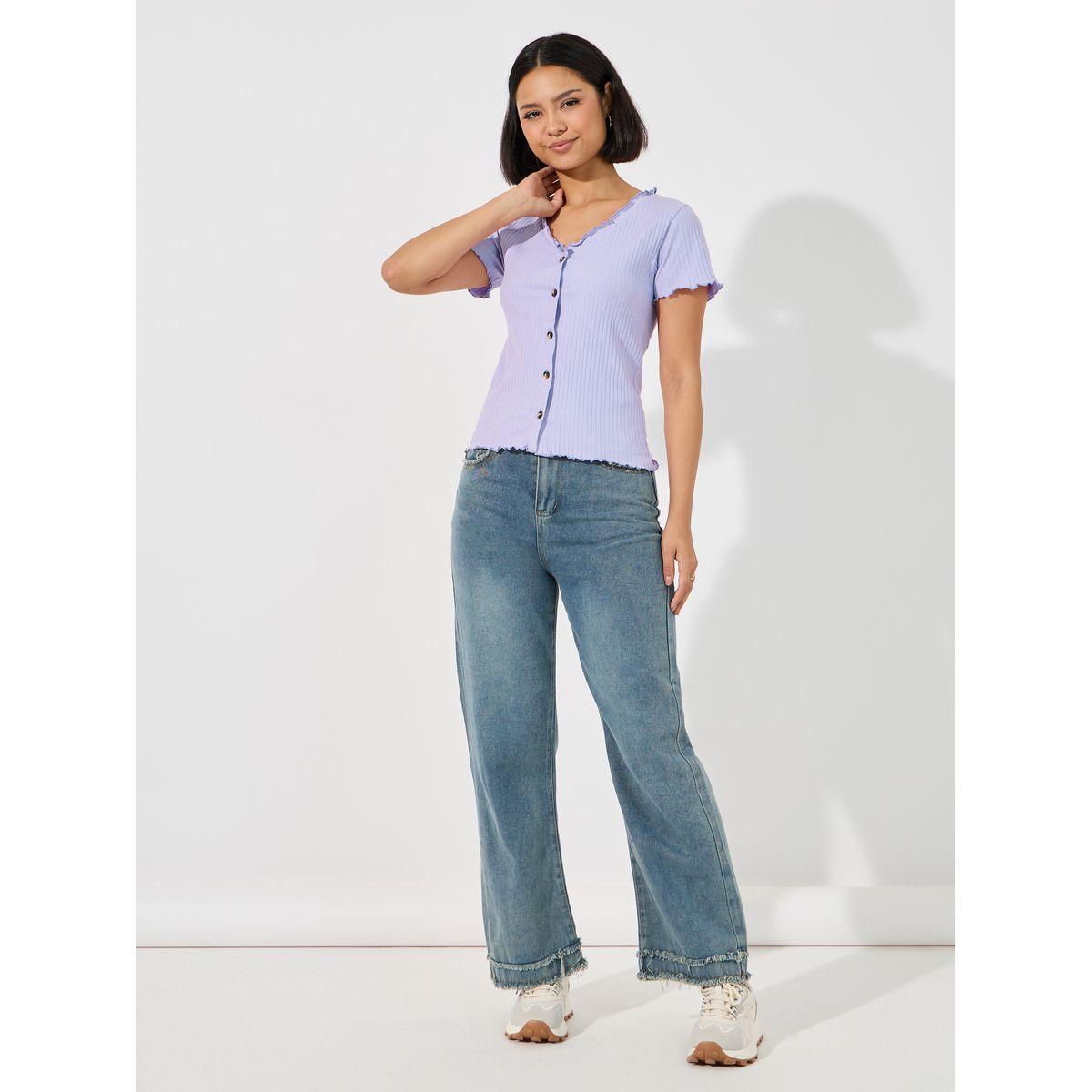 Styli Lettuce Edge Rib Knit Top with Button Detail-women-clothing-shirtsandblouses-blouses-image-2