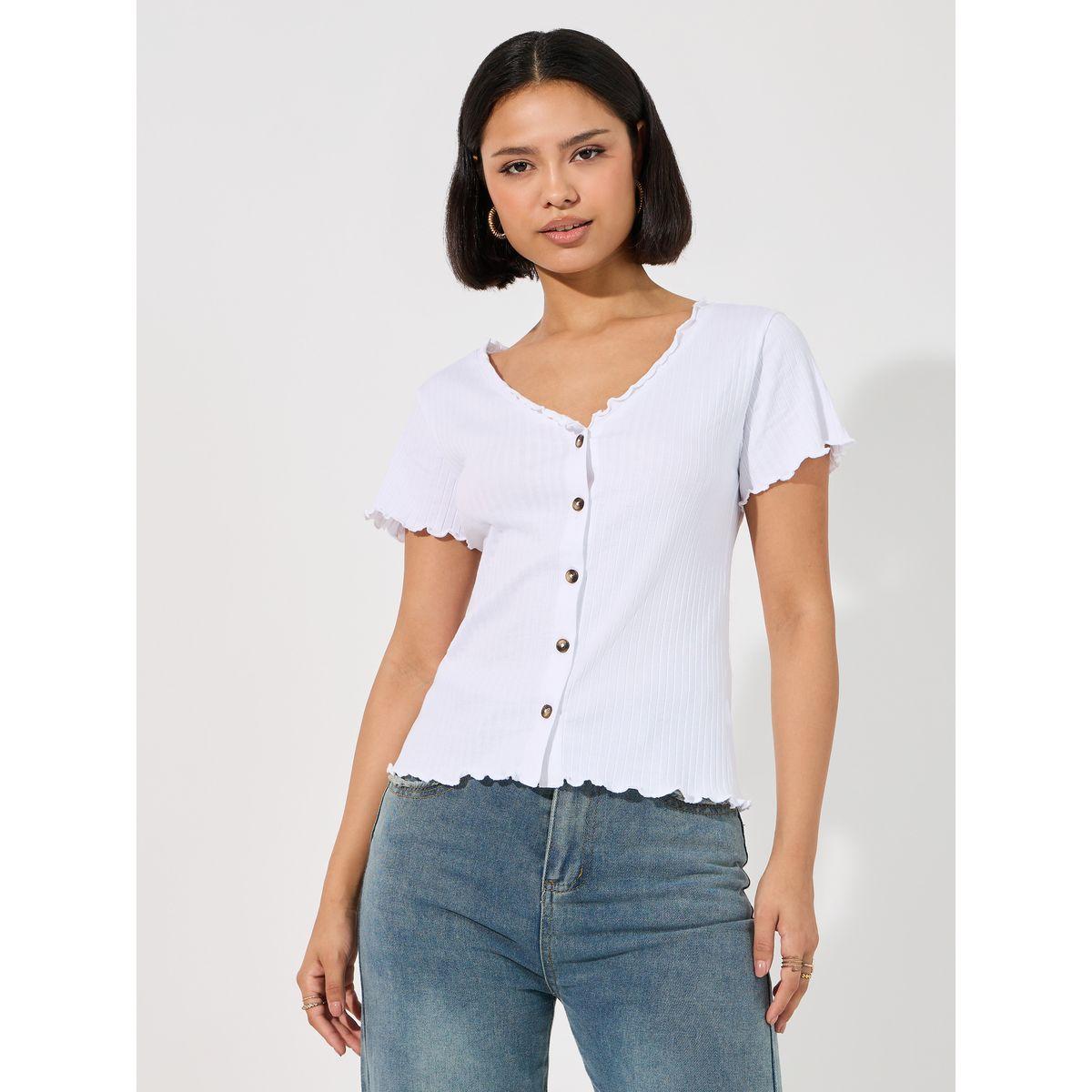 بلوزة محبوك بتفاصيل مضلعة مع أزرار-women-clothing-shirtsandblouses-blouses-image-1