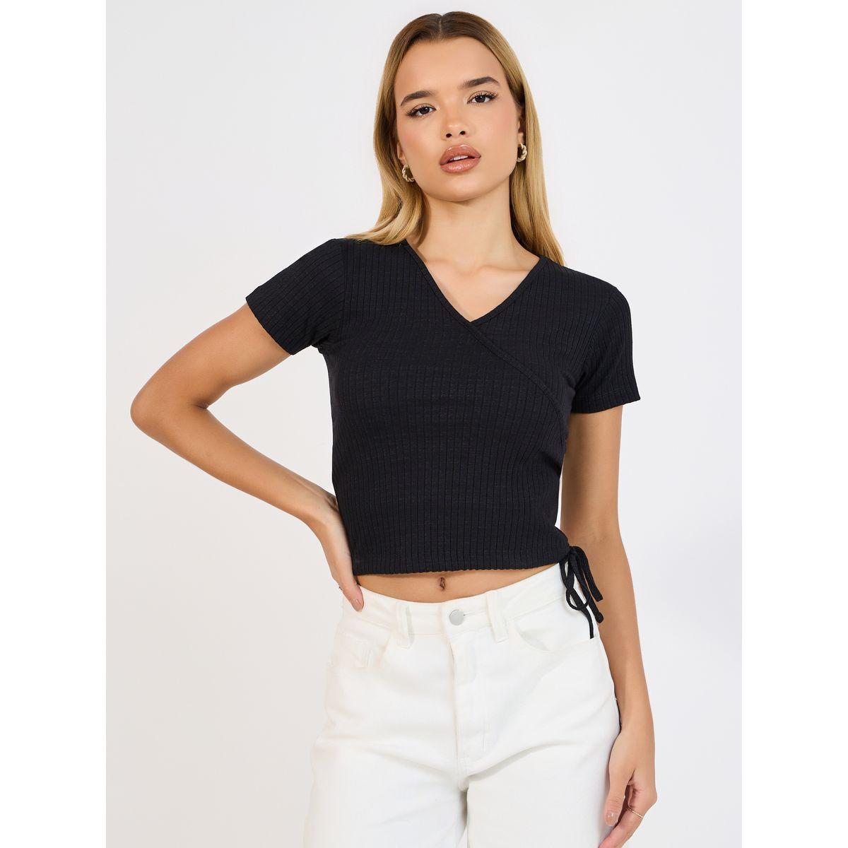 بلوزة قصيرة محبوكة بتفاصيل مزمومة-women-clothing-shirtsandblouses-blouses-image-1