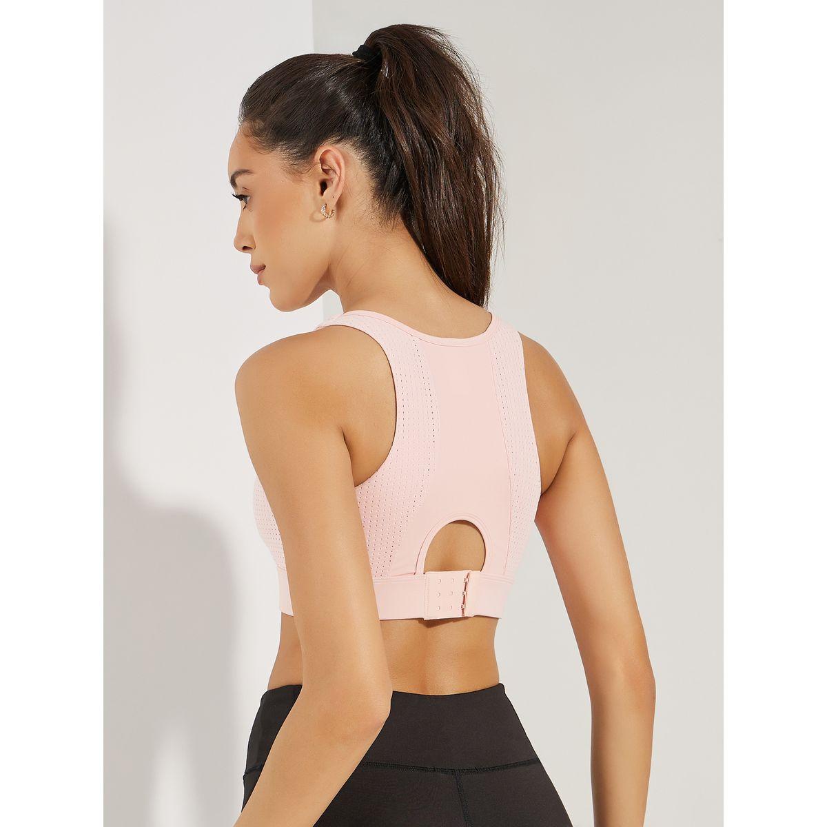 Styli Active All Over Textured Breathable Fabric Hook & Eye Sports Bra-sports-women-clothing-sportsbras-image-6