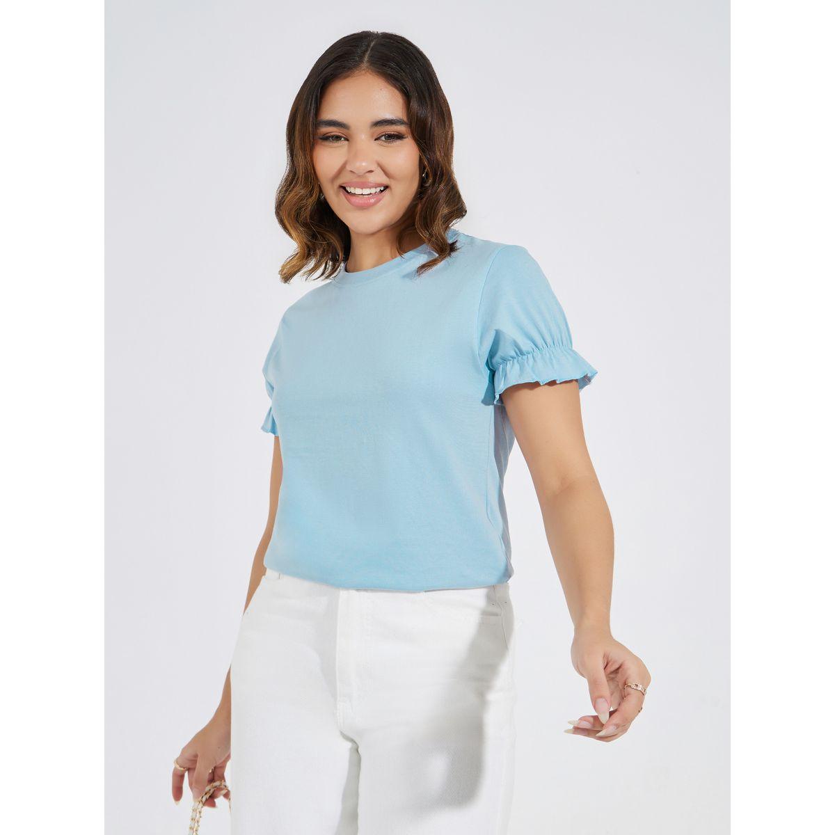 Styli Solid Slim Fit Puff Sleeve Top-women-clothing-shirtsandblouses-blouses-image-1