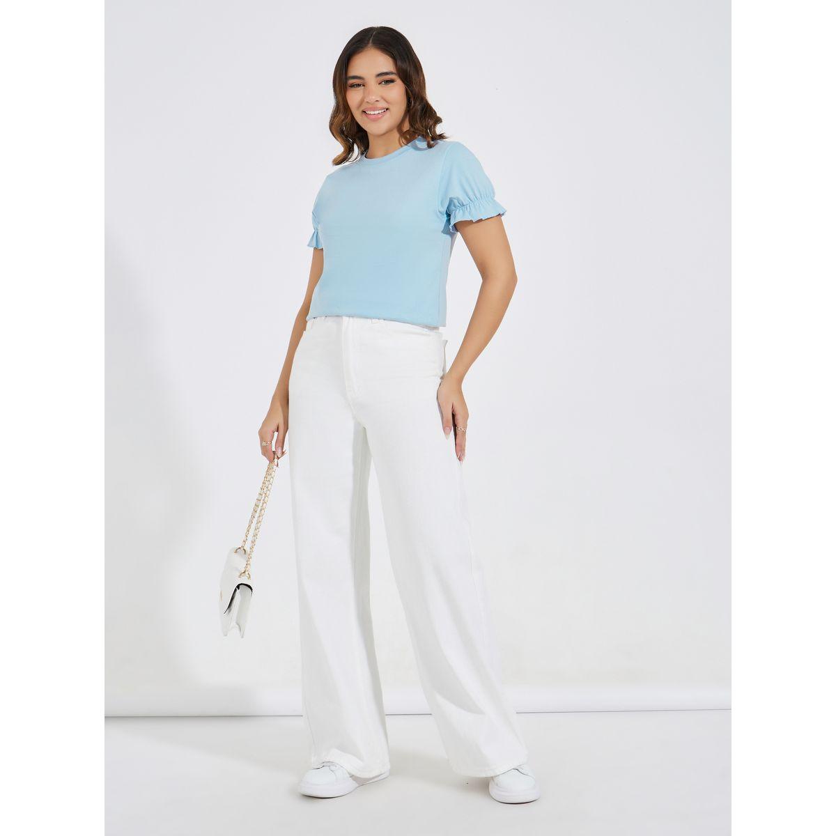 Styli Solid Slim Fit Puff Sleeve Top-women-clothing-shirtsandblouses-blouses-image-2
