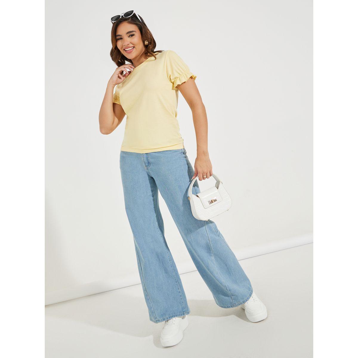 Styli Solid Slim Fit Puff Sleeve Top-women-clothing-shirtsandblouses-blouses-image-2