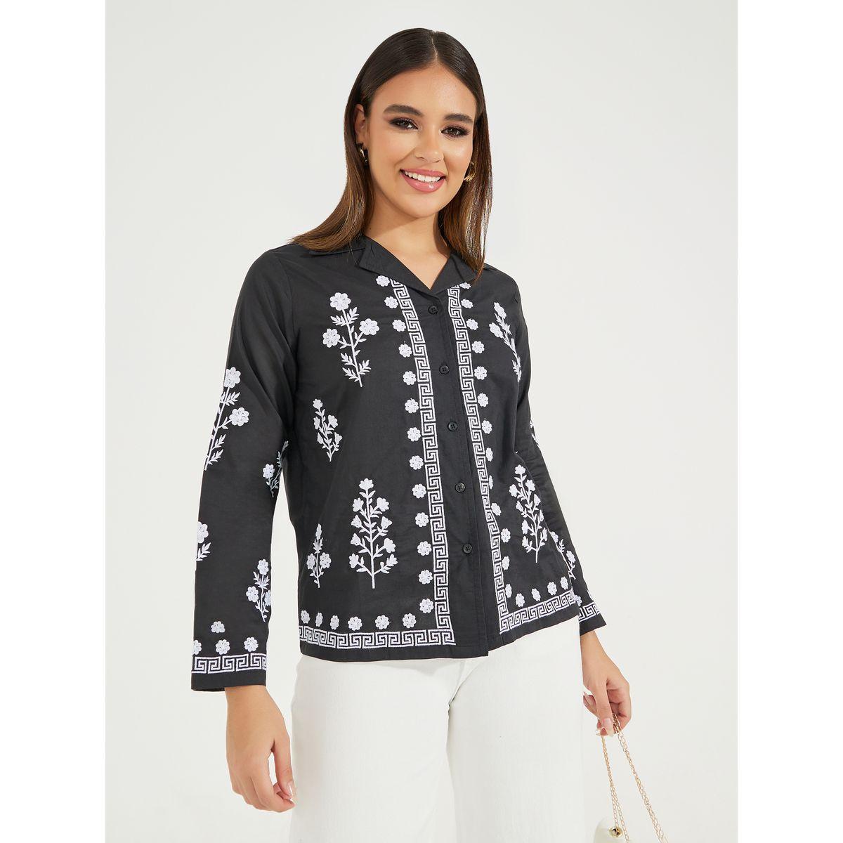 Styli Embroidered Shirt with Resort Collar-women-clothing-shirtsandblouses-shirts-image-1