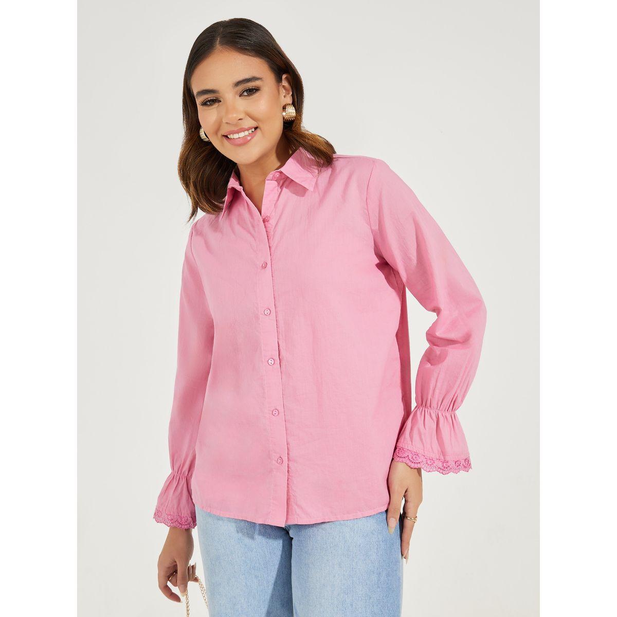 Styli Schiffli Cuff Detail Relaxed Fit Shirt-women-clothing-shirtsandblouses-shirts-image-1
