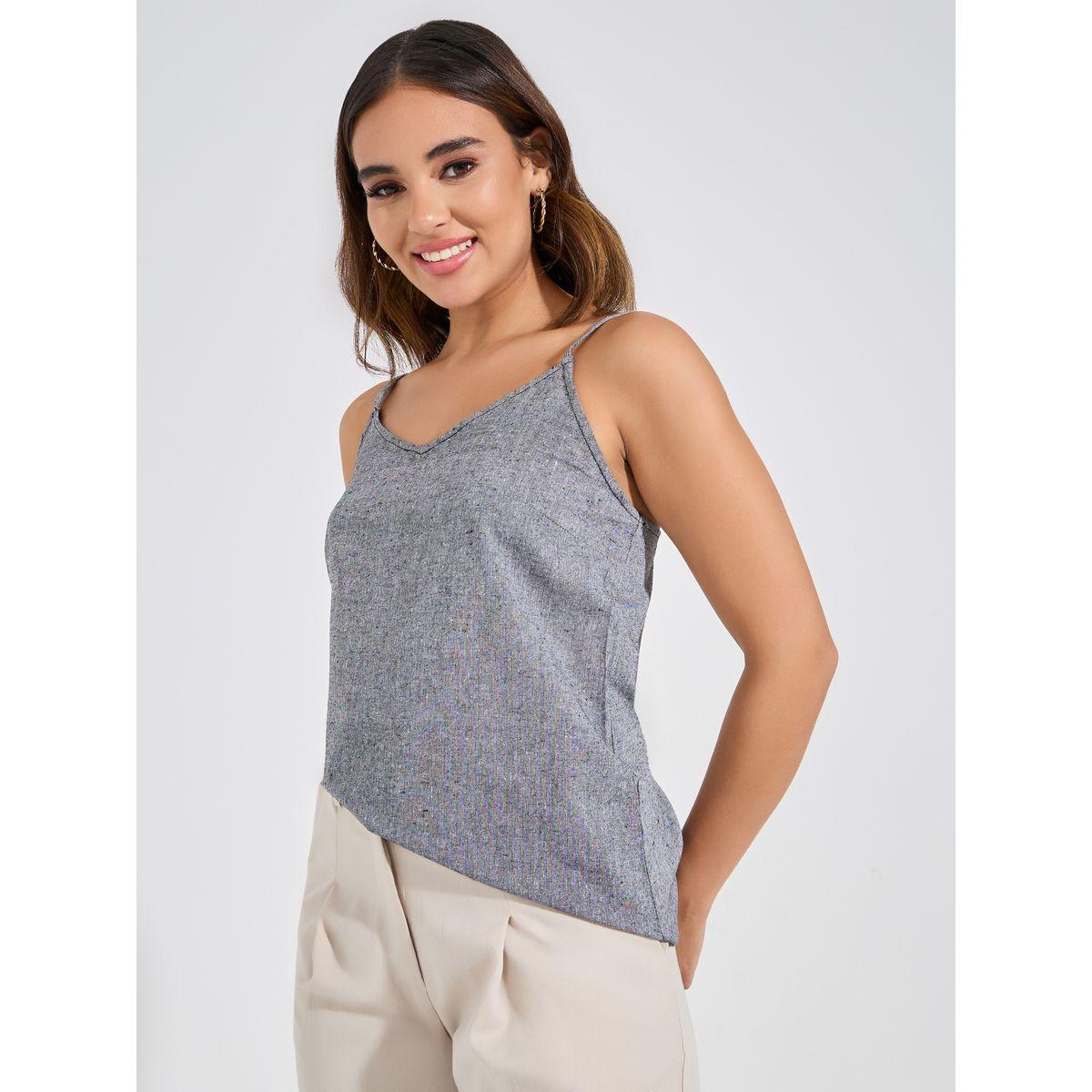 Styli Solid Chambray Cami Top-women-clothing-tshirts-image-1