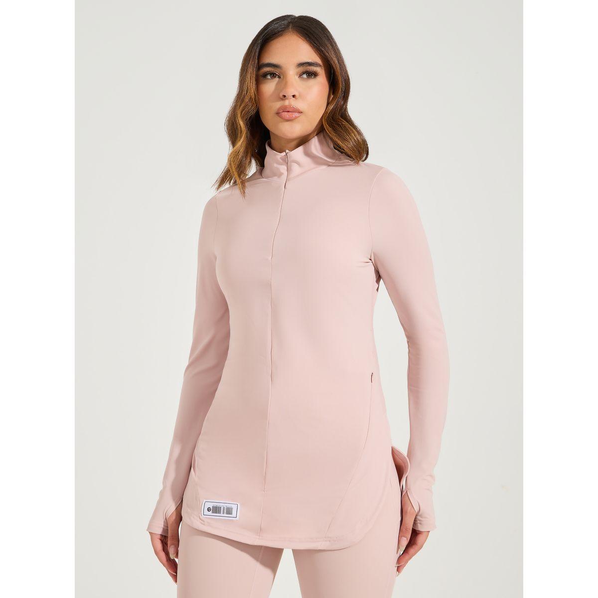 Styli Active Gymspire Edition- Label Zip Pockets Thumbhole Detail Longline Top-sports-women-clothing-tshirtsandvests-image-1