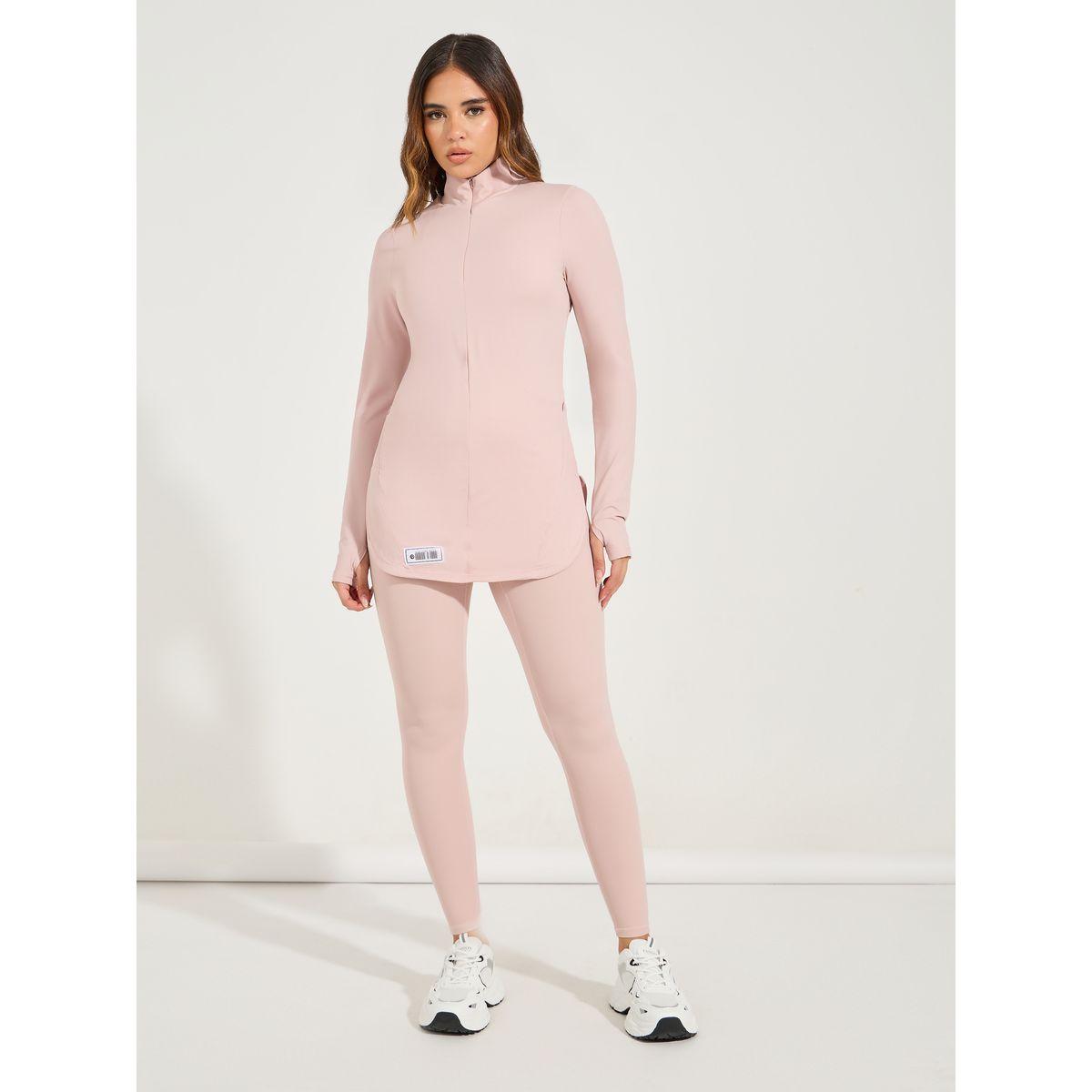 Styli Active Gymspire Edition- Label Zip Pockets Thumbhole Detail Longline Top-sports-women-clothing-tshirtsandvests-image-2