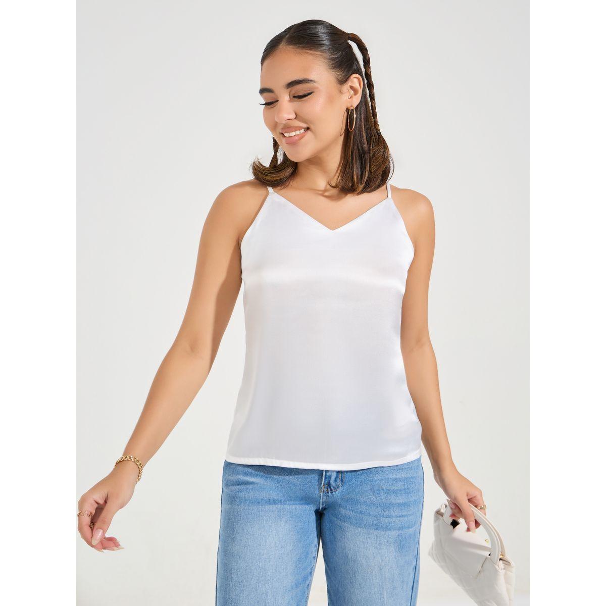 Styli Solid Satin Cami Top-women-clothing-tshirts-image-3