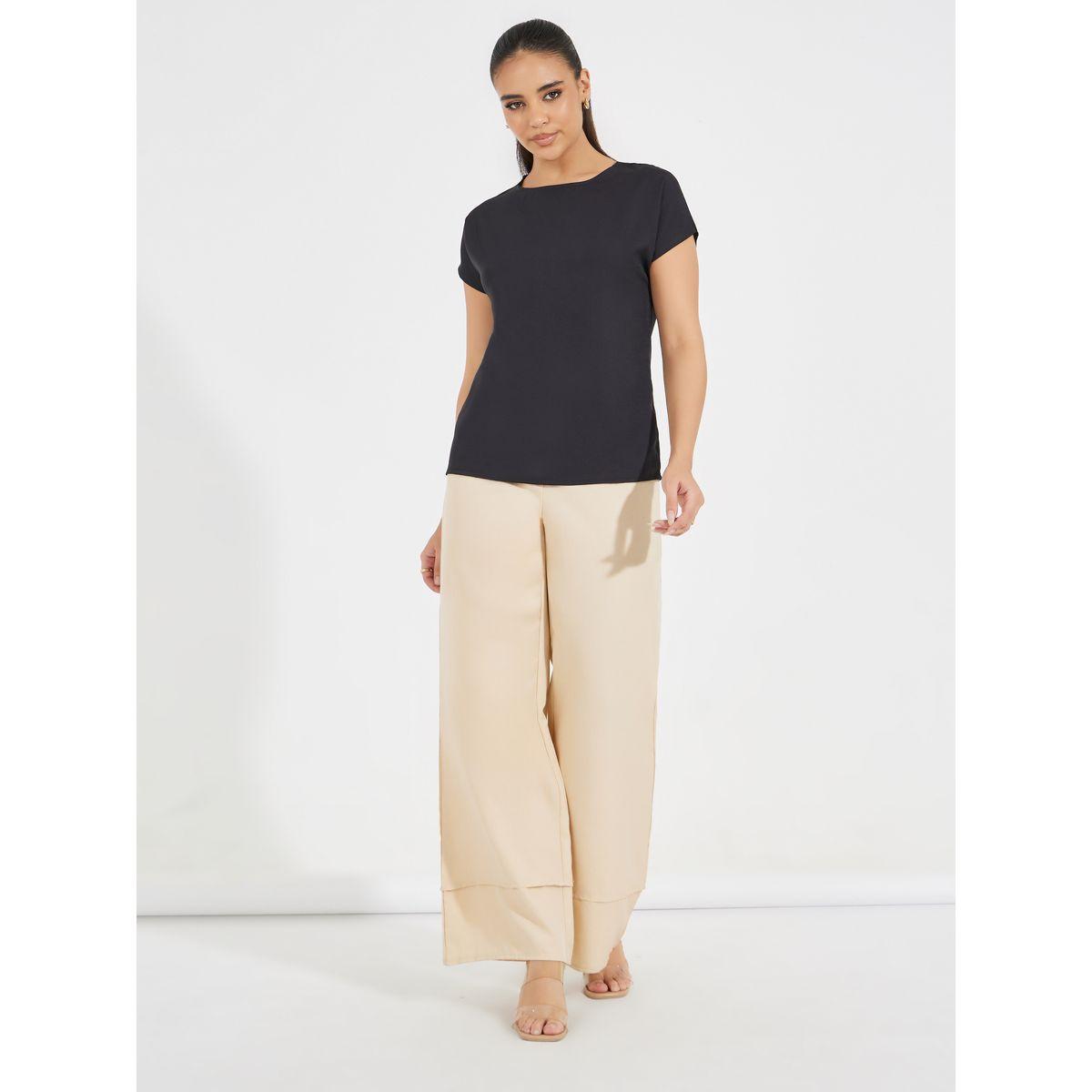 Styli Solid Round Neck Extended Sleeve Top-women-clothing-shirtsandblouses-blouses-image-2