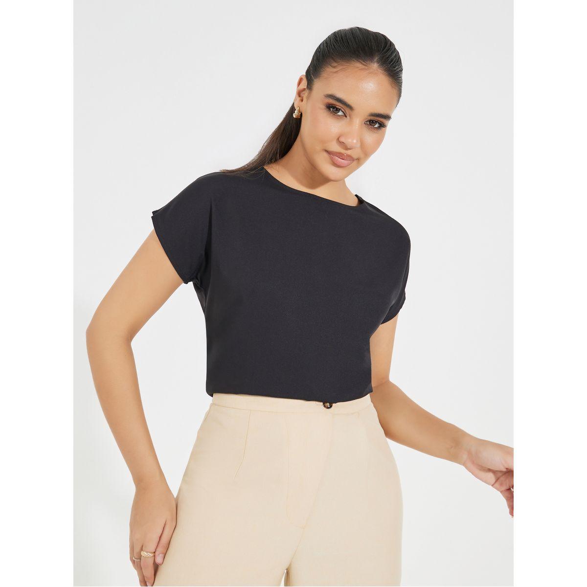 Styli Solid Round Neck Extended Sleeve Top-women-clothing-shirtsandblouses-blouses-image-3