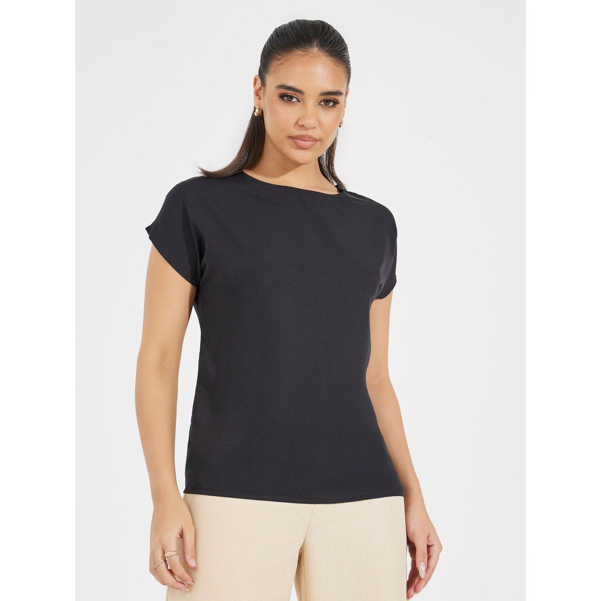 Styli Solid Round Neck Extended Sleeve Top-women-clothing-shirtsandblouses-blouses-image-4