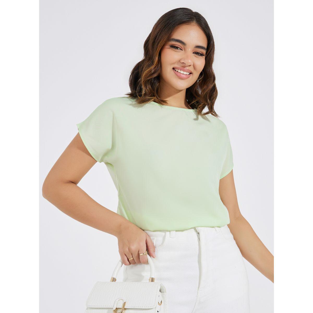 Styli Solid Round Neck Extended Sleeve Top-women-clothing-shirtsandblouses-blouses-image-1