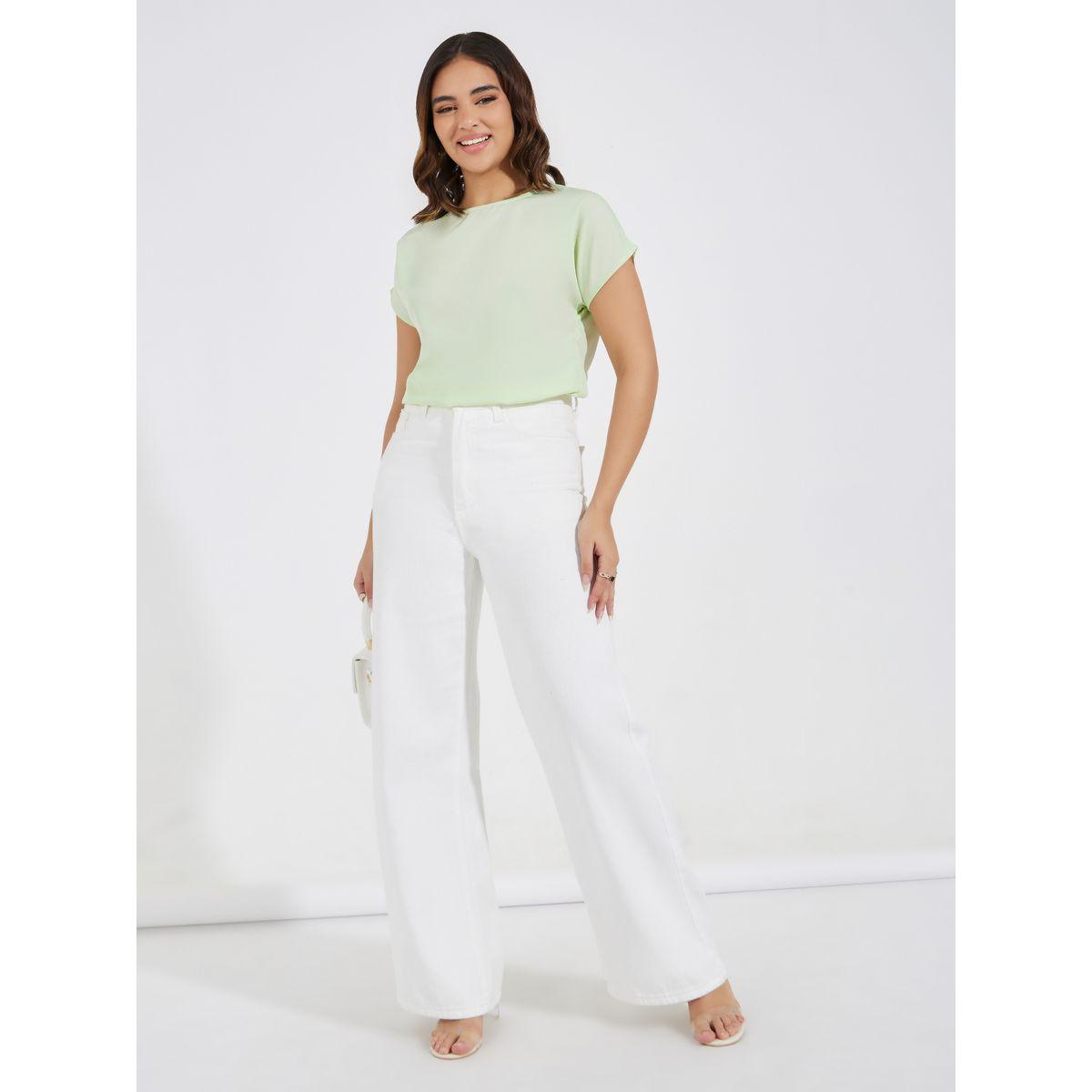 Styli Solid Round Neck Extended Sleeve Top-women-clothing-shirtsandblouses-blouses-image-2