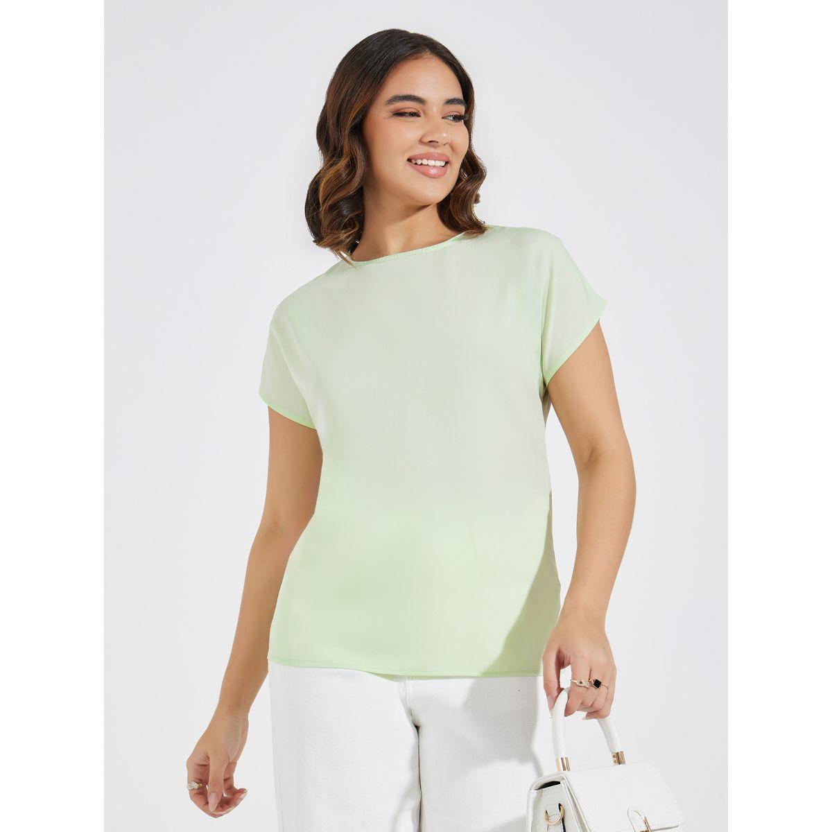 Styli Solid Round Neck Extended Sleeve Top-women-clothing-shirtsandblouses-blouses-image-3