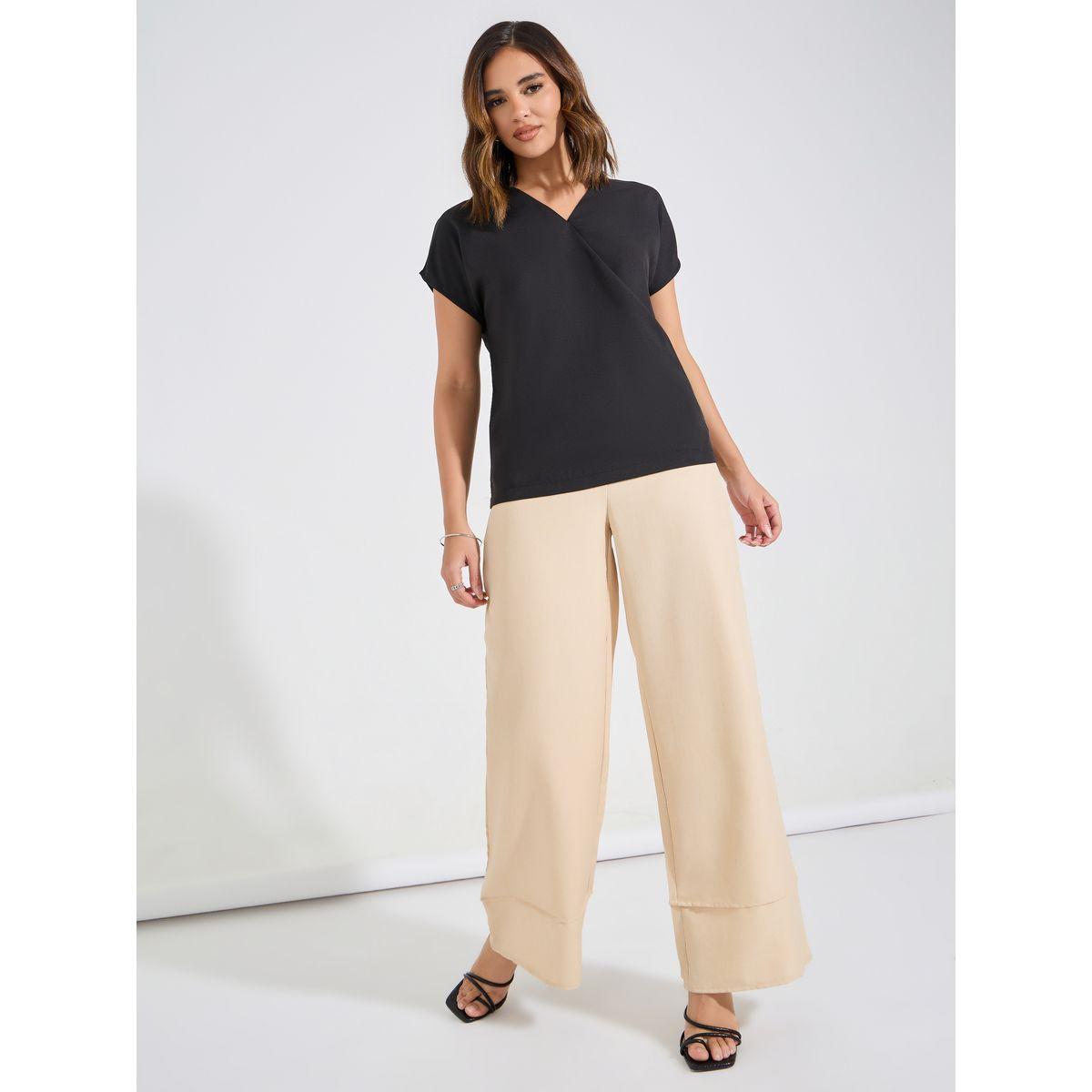 Styli Solid Mock Wrap Top with Short Sleeve-women-clothing-shirtsandblouses-blouses-image-2