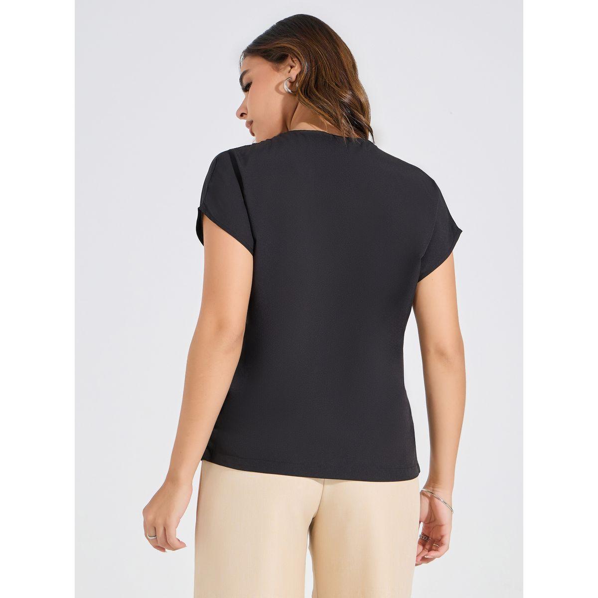 Styli Solid Mock Wrap Top with Short Sleeve-women-clothing-shirtsandblouses-blouses-image-4