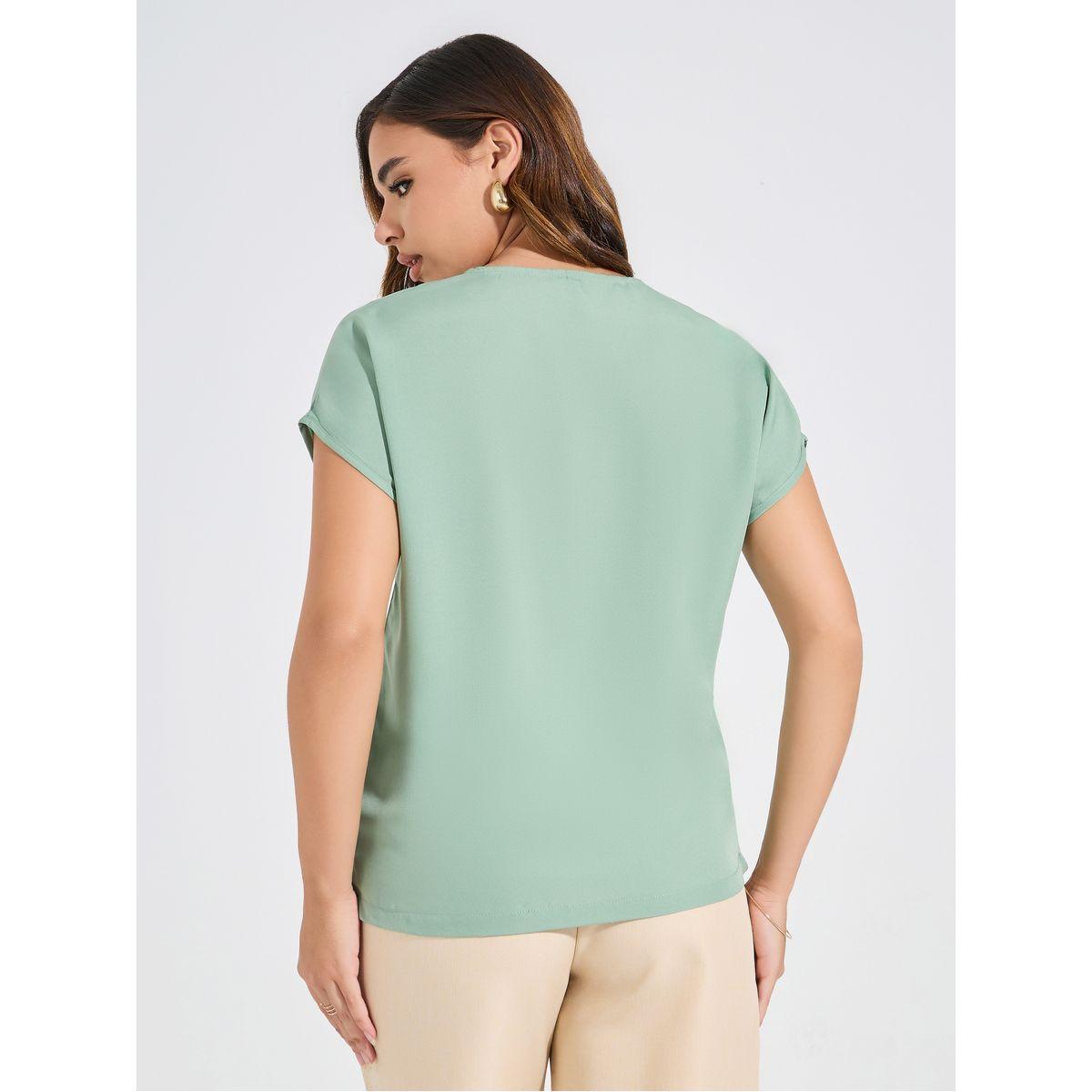 Styli Solid Mock Wrap Top with Short Sleeves-women-clothing-shirtsandblouses-blouses-image-4