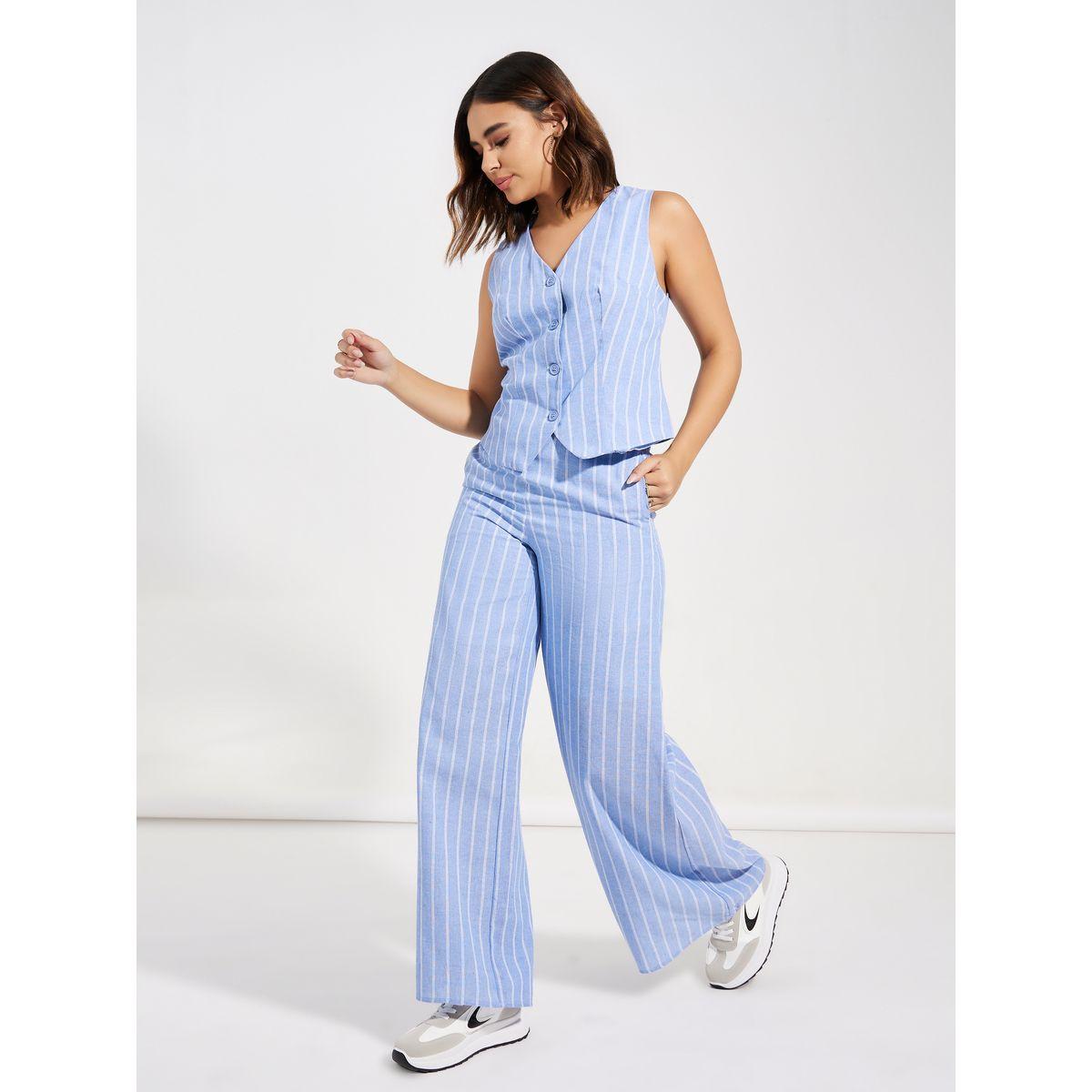 Styli Woven Striped Sleeveless Waistcoat-women-clothing-coatsandjackets-waistcoats-image-2