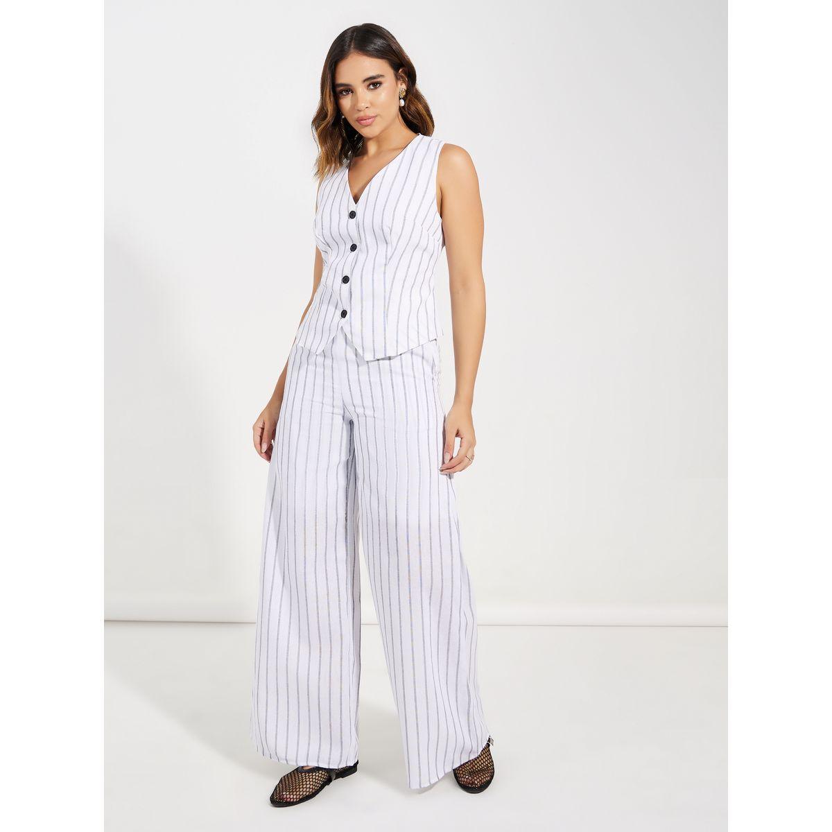 Styli Woven Striped Sleeveless Waistcoat-women-clothing-shirtsandblouses-blouses-image-2