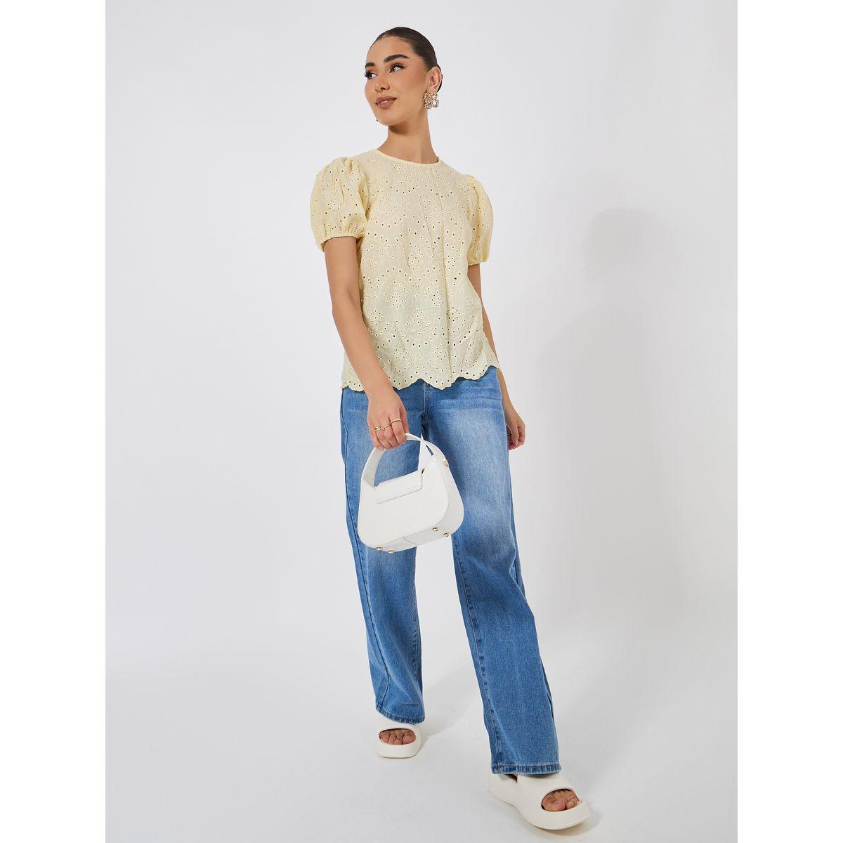 بلوزة مزينة بفتحات مع اكمام منفوخة-women-clothing-shirtsandblouses-blouses-image-2