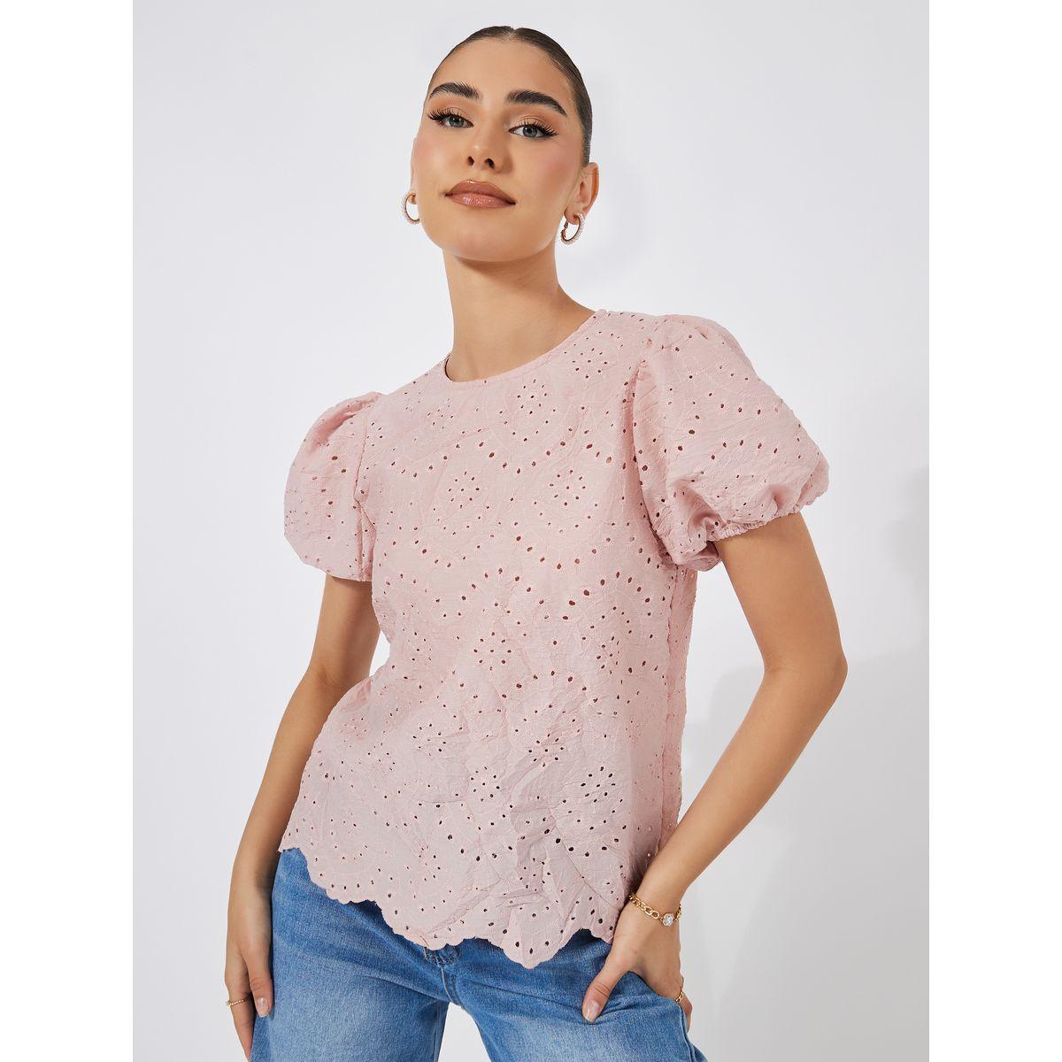 Styli Schiffli Top with Puff Sleeves-women-clothing-shirtsandblouses-blouses-image-1