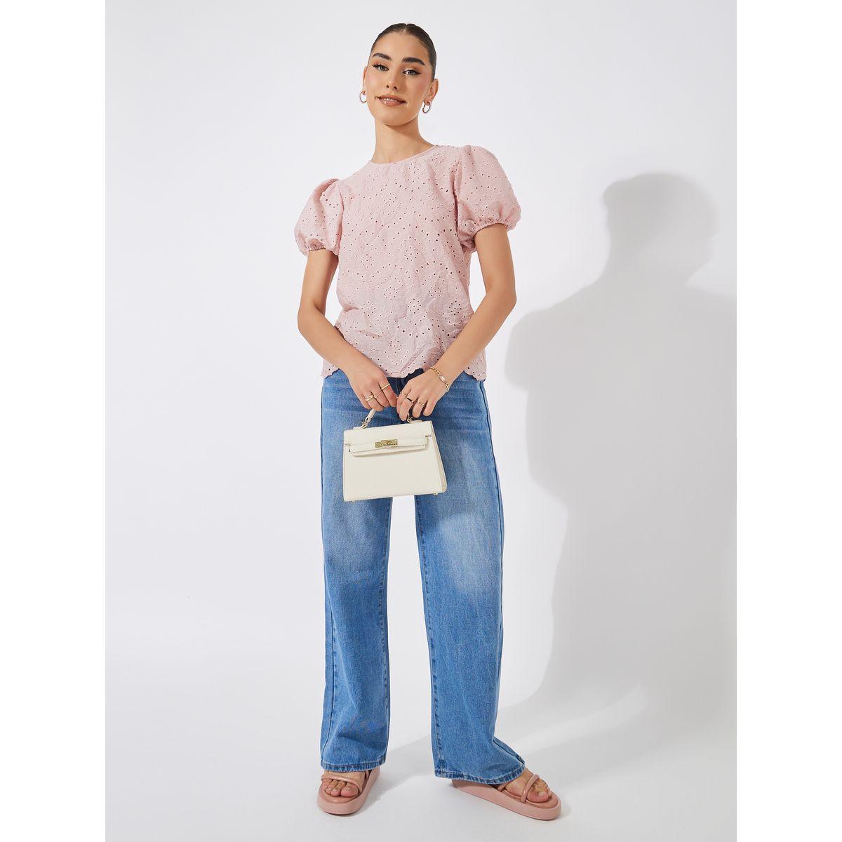Styli Schiffli Top with Puff Sleeves-women-clothing-shirtsandblouses-blouses-image-2