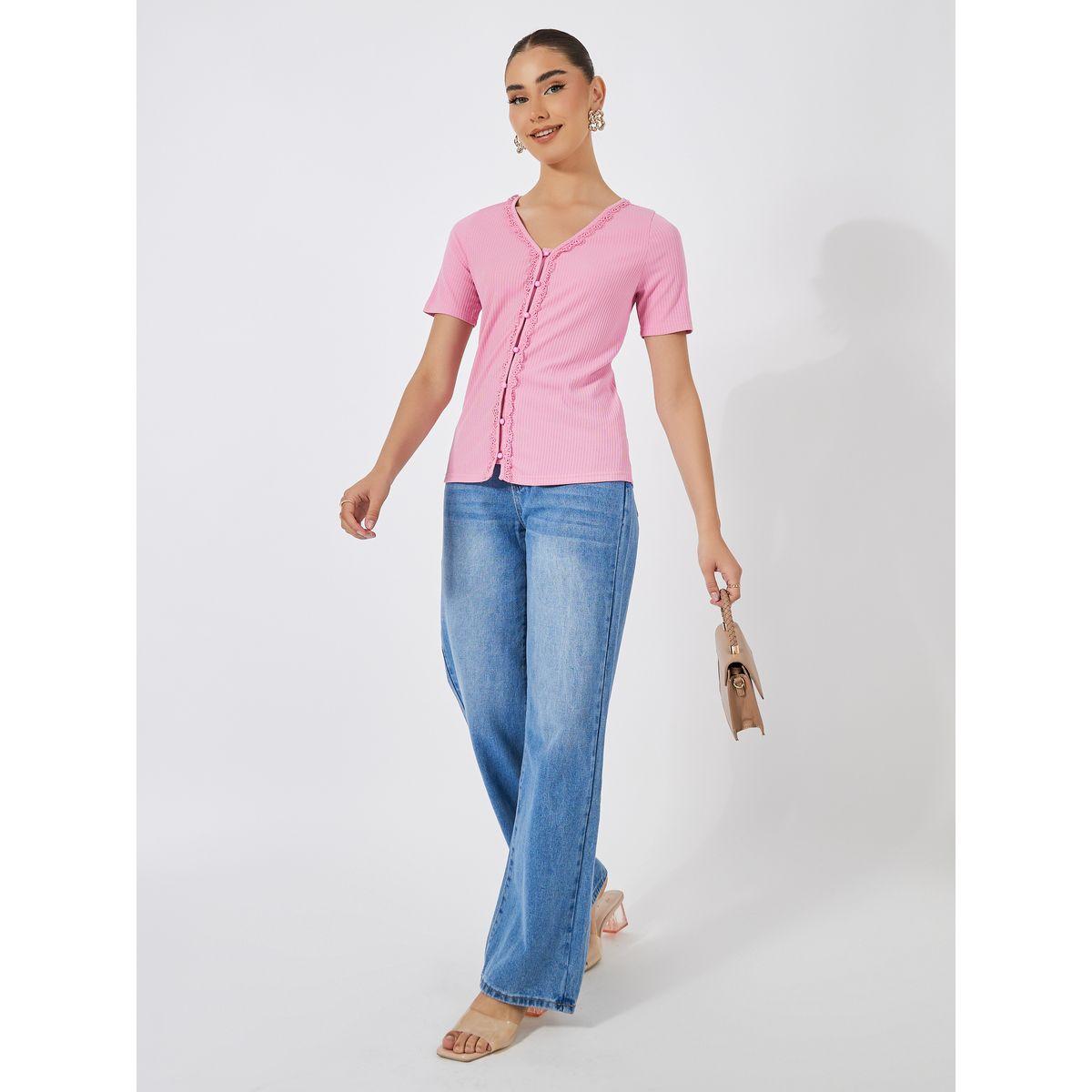 بلوزة محبوكة بنمط مضلع مع كشكش-women-clothing-shirtsandblouses-blouses-image-2