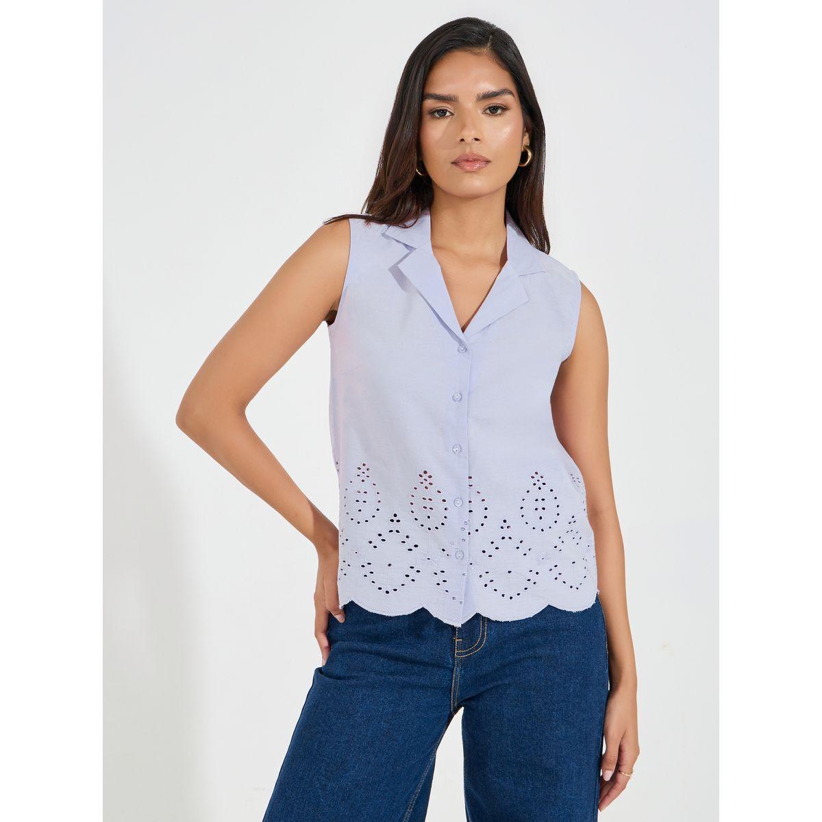 بلوزة بلا اكمام مع ياقة بشق-women-clothing-shirtsandblouses-shirts-image-1