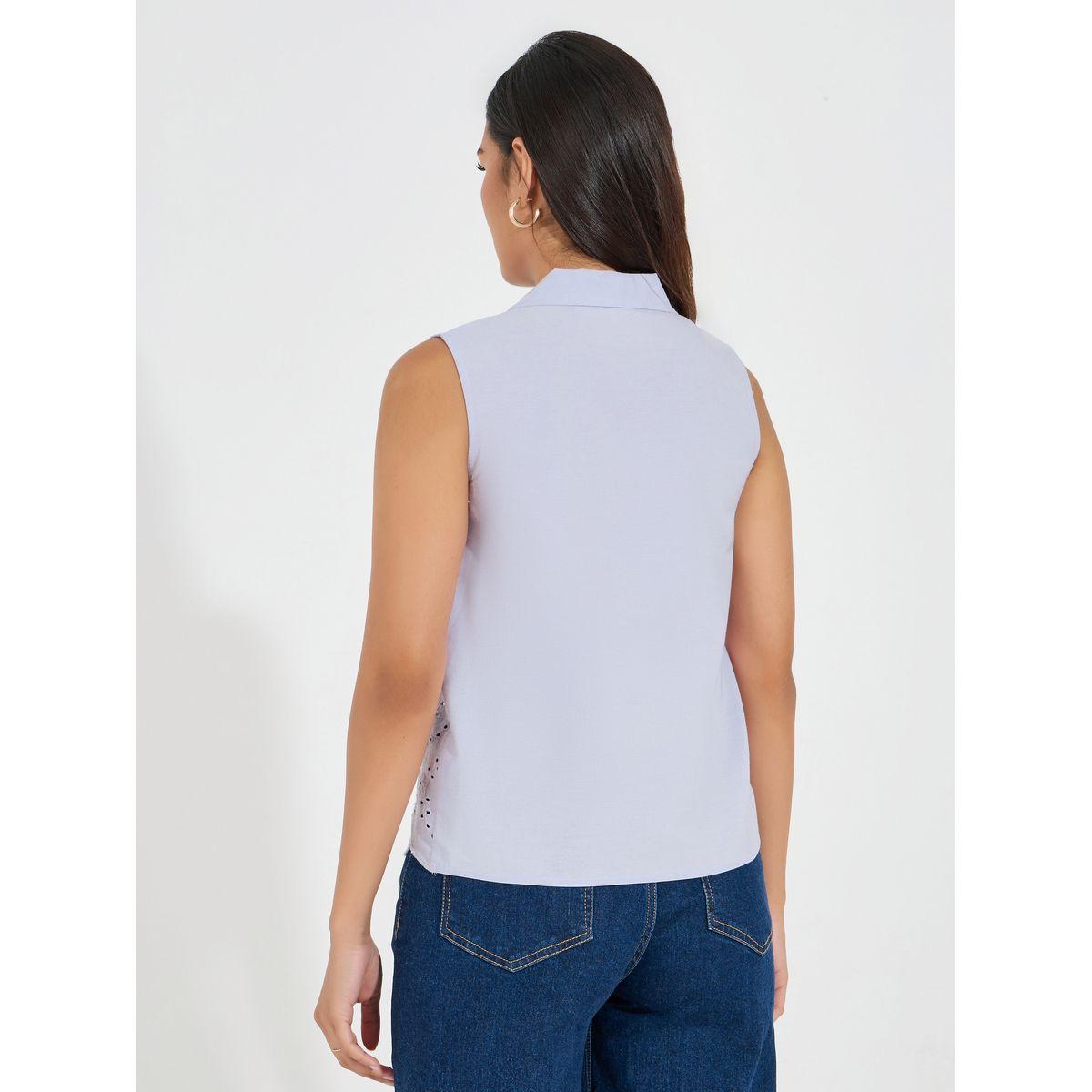 بلوزة بلا اكمام مع ياقة بشق-women-clothing-shirtsandblouses-shirts-image-4
