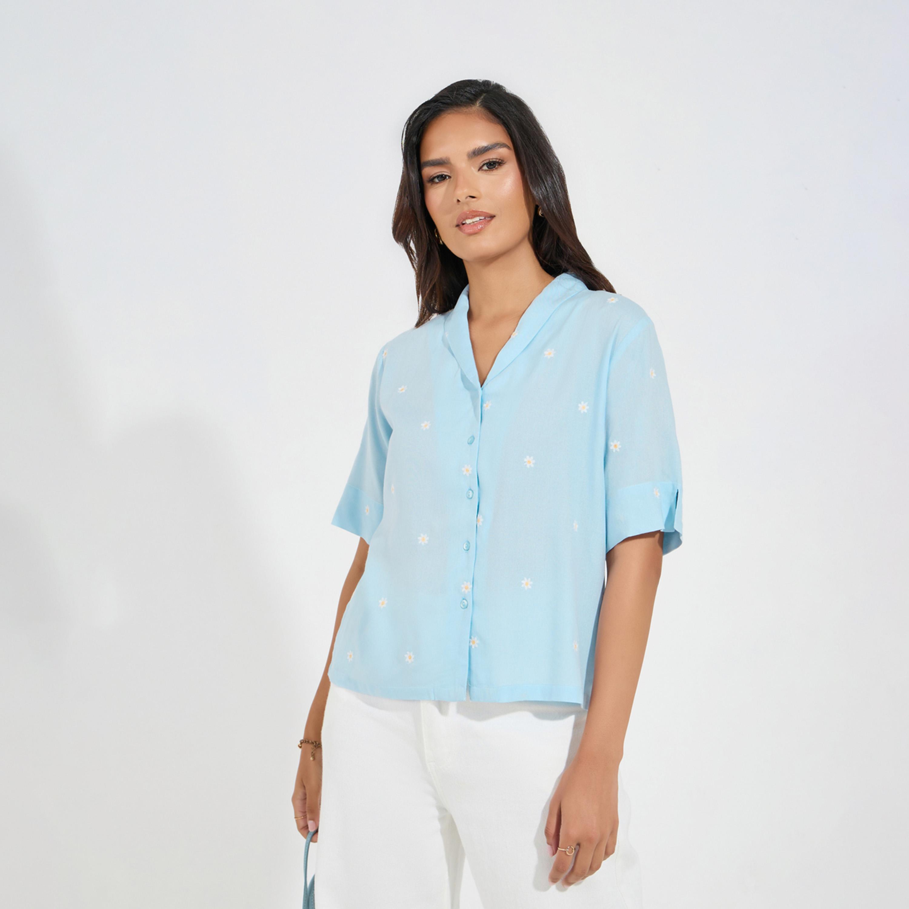 Styli Embroidered Shawl Lapel Shirt-women-clothing-shirtsandblouses-shirts-image-1