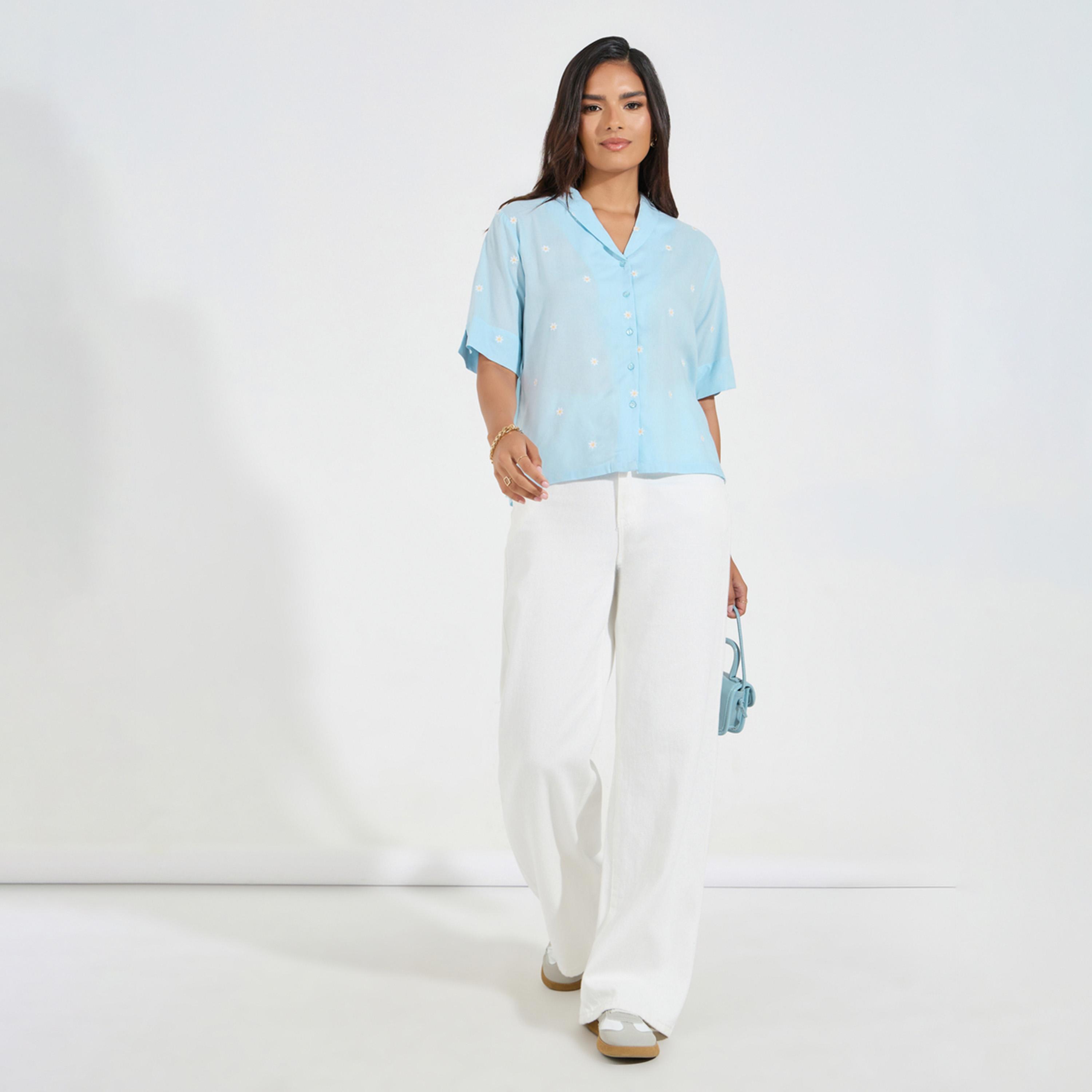ستايلي - قميص مطرز بياقة شال مطوية-women-clothing-shirtsandblouses-shirts-image-2
