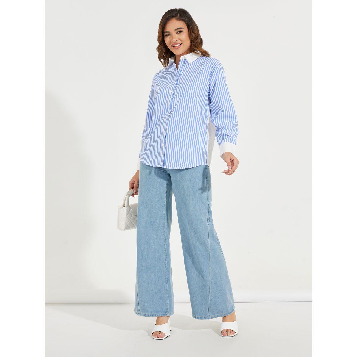 Styli Striped Oversized Shirt with Buttons-women-clothing-shirtsandblouses-shirts-image-2