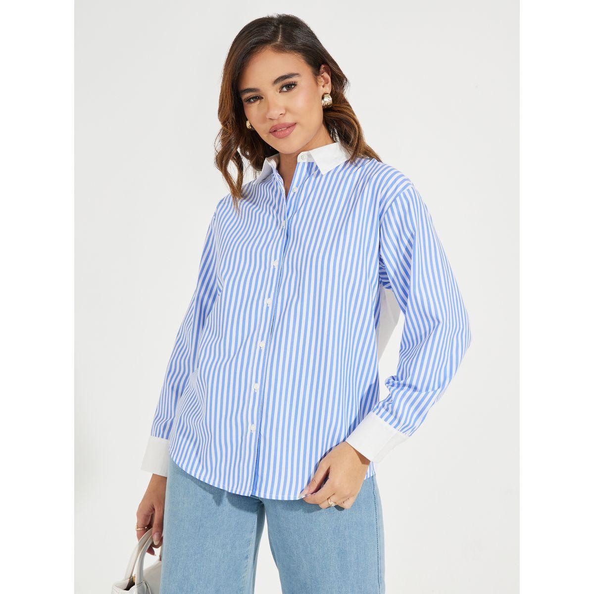 Styli Striped Oversized Shirt with Buttons-women-clothing-shirtsandblouses-shirts-image-3