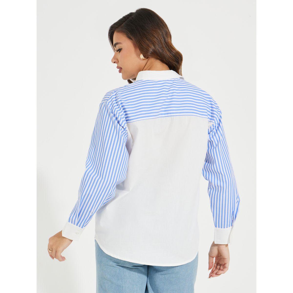 Styli Striped Oversized Shirt with Buttons-women-clothing-shirtsandblouses-shirts-image-5