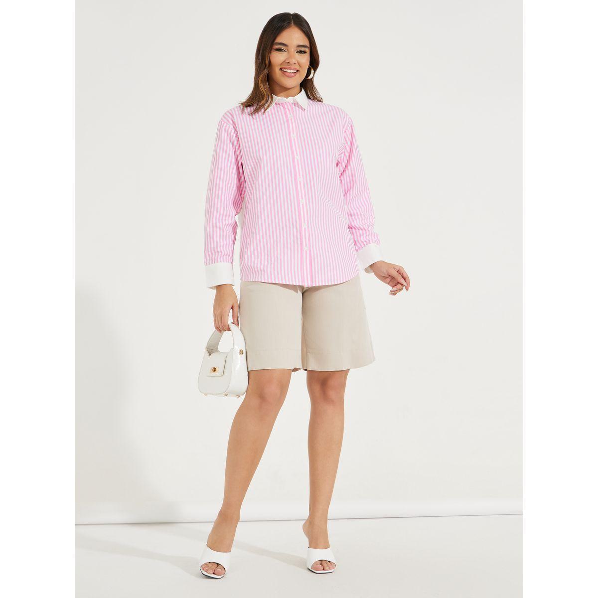 بلوزة مخططة بازرار غلق واكمام طويلة-women-clothing-shirtsandblouses-shirts-image-2