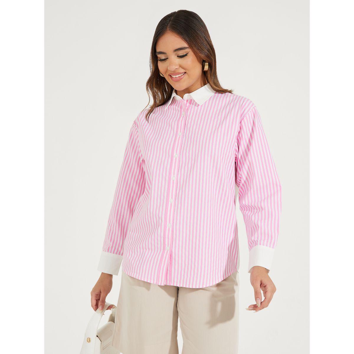 Styli Striped Buttoned Shirt with Long Sleeves-women-clothing-shirtsandblouses-shirts-image-3