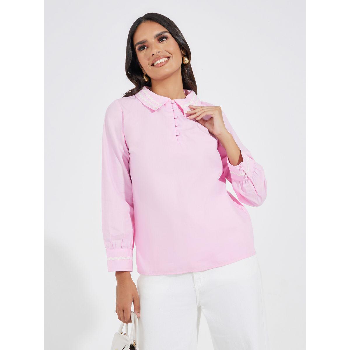 Styli Contrast Trim Detail Shirt with Half Placket-women-clothing-shirtsandblouses-shirts-image-3