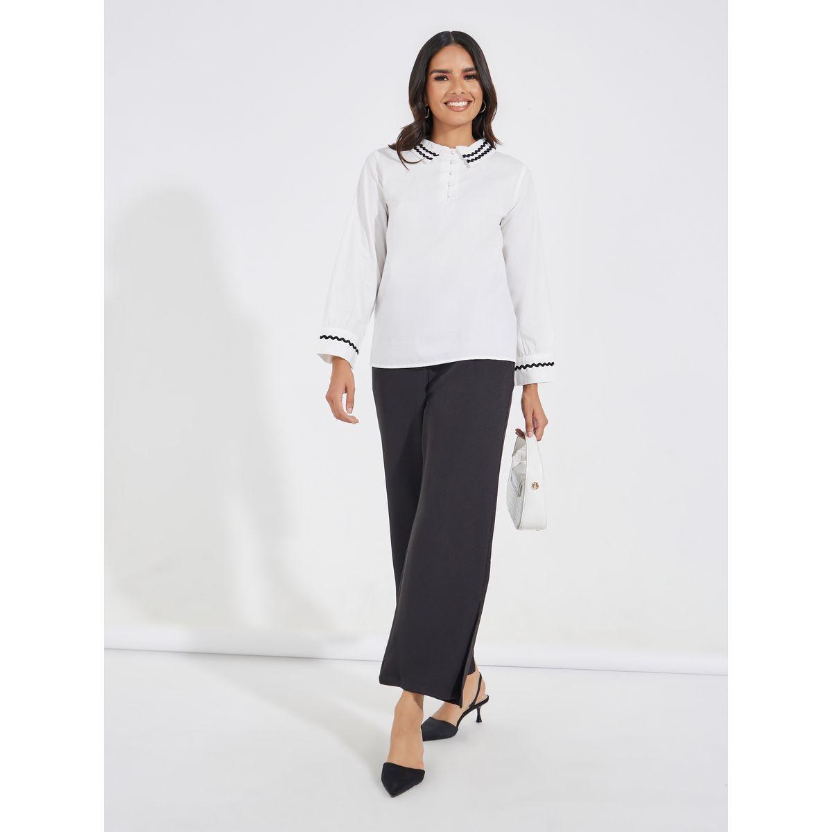 Styli Contrast Trim Detail Shirt with Half Placket-women-clothing-shirtsandblouses-shirts-image-2