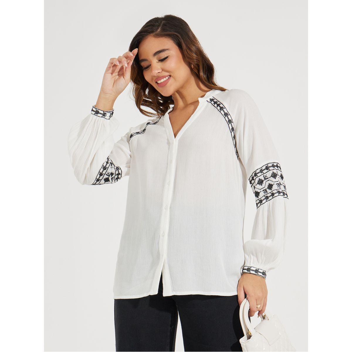 Styli Embroidered Raglan Sleeves Buttoned Blouse-women-clothing-shirtsandblouses-blouses-image-4
