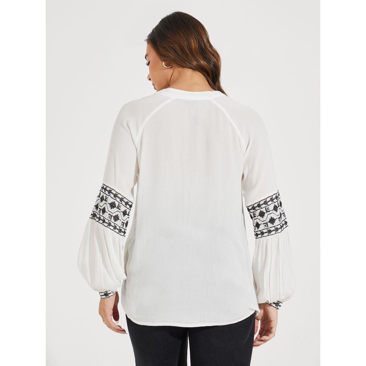 Styli Embroidered Raglan Sleeves Buttoned Blouse-women-clothing-shirtsandblouses-blouses-image-6