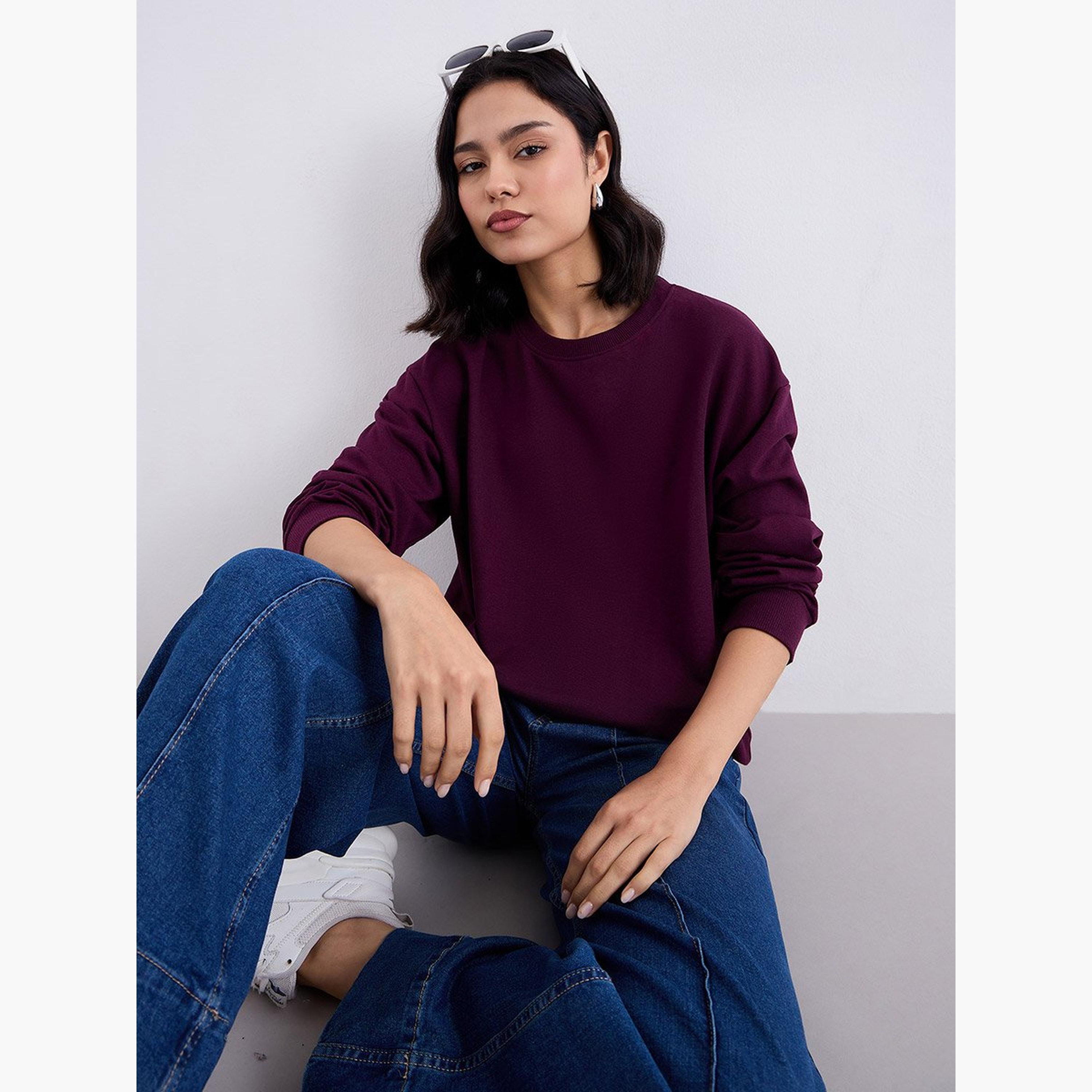 Styli Solid Round Neck Long Sleeves Women's Sweatshirt-women-clothing-hoodiesandsweatshirts-sweatshirts-image-3