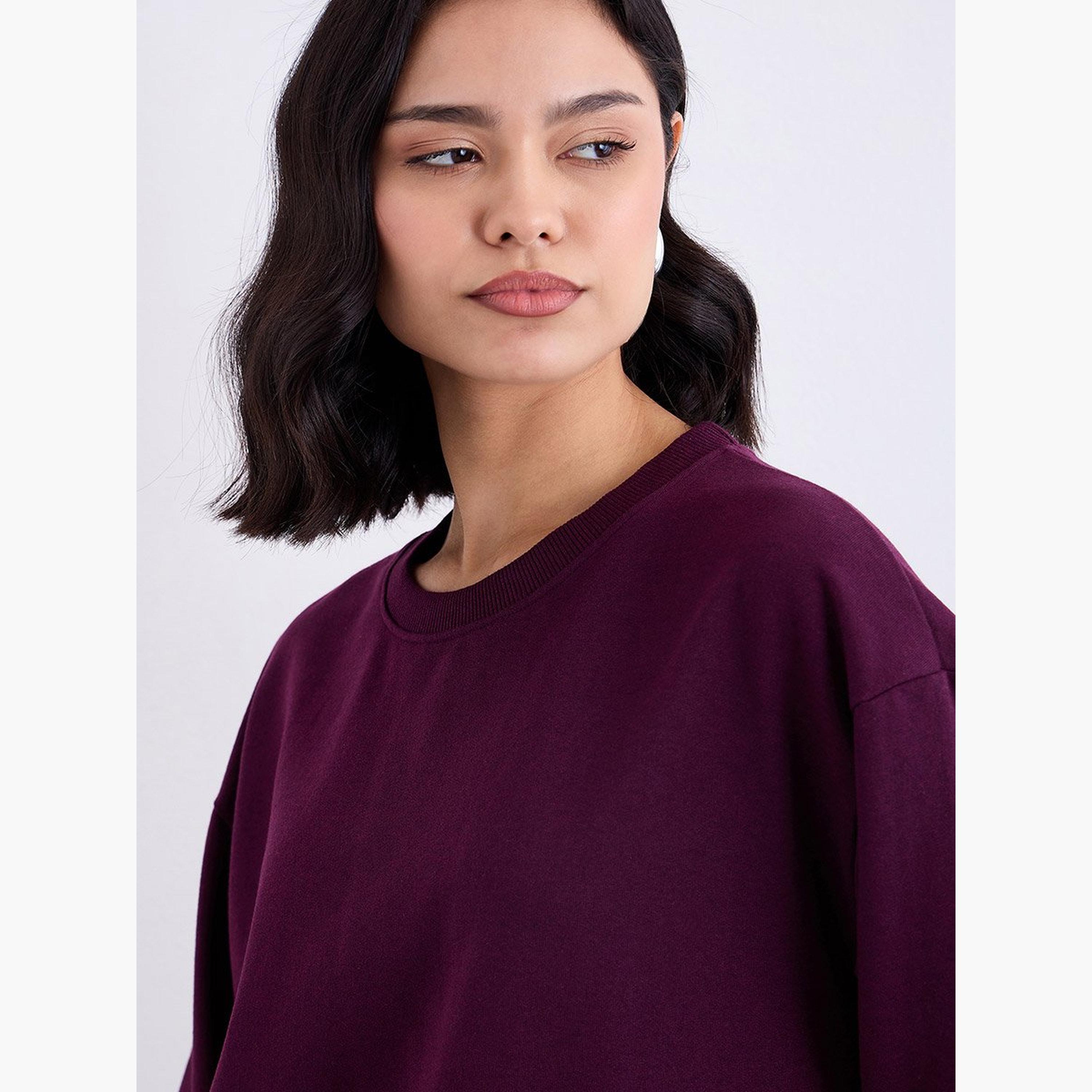 Styli Solid Round Neck Long Sleeves Women's Sweatshirt-women-clothing-hoodiesandsweatshirts-sweatshirts-image-4