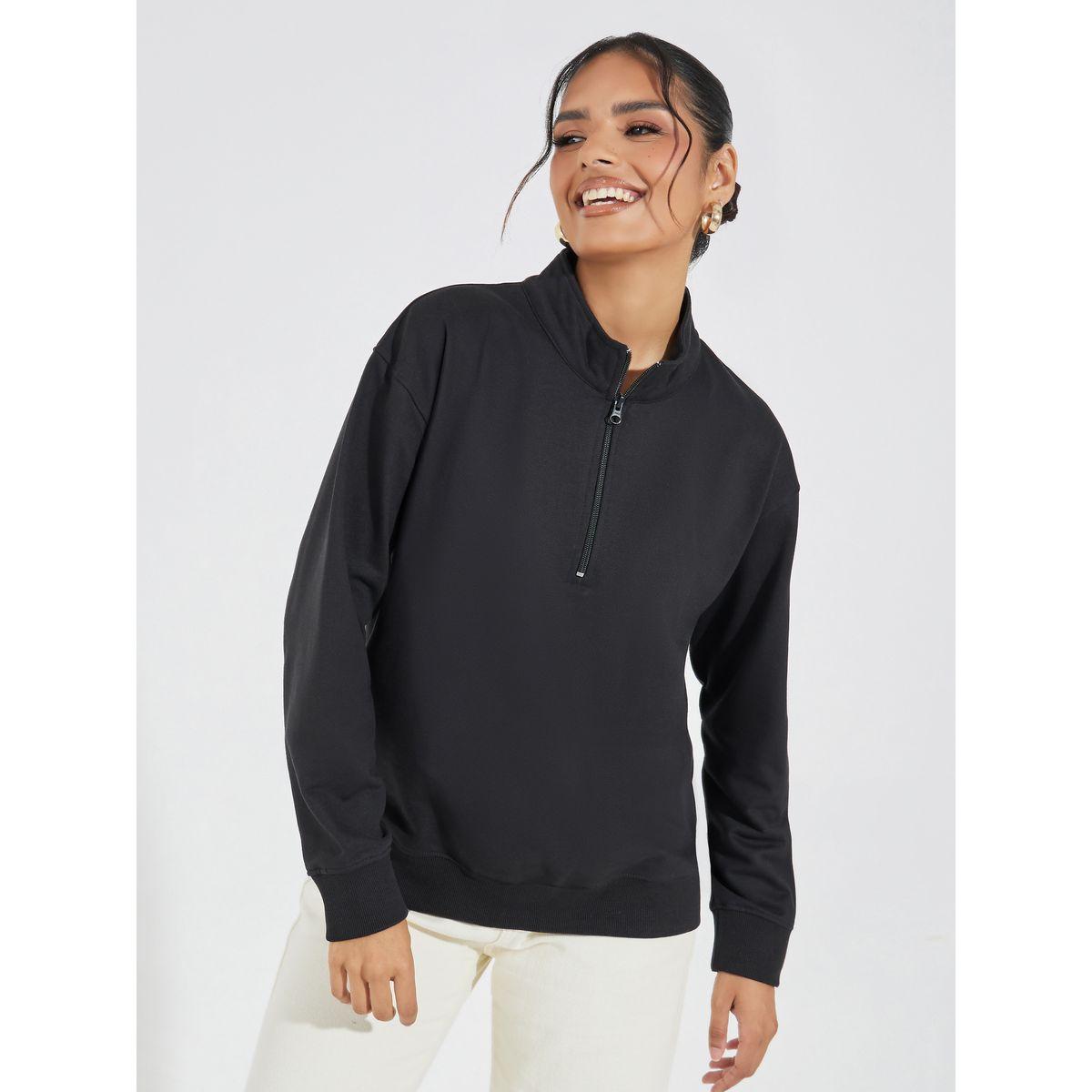 Styli Solid Regular Fit Half Zip Sweatshirt-women-winterwear-hoodiesandsweatshirts-sweatshirts-image-1