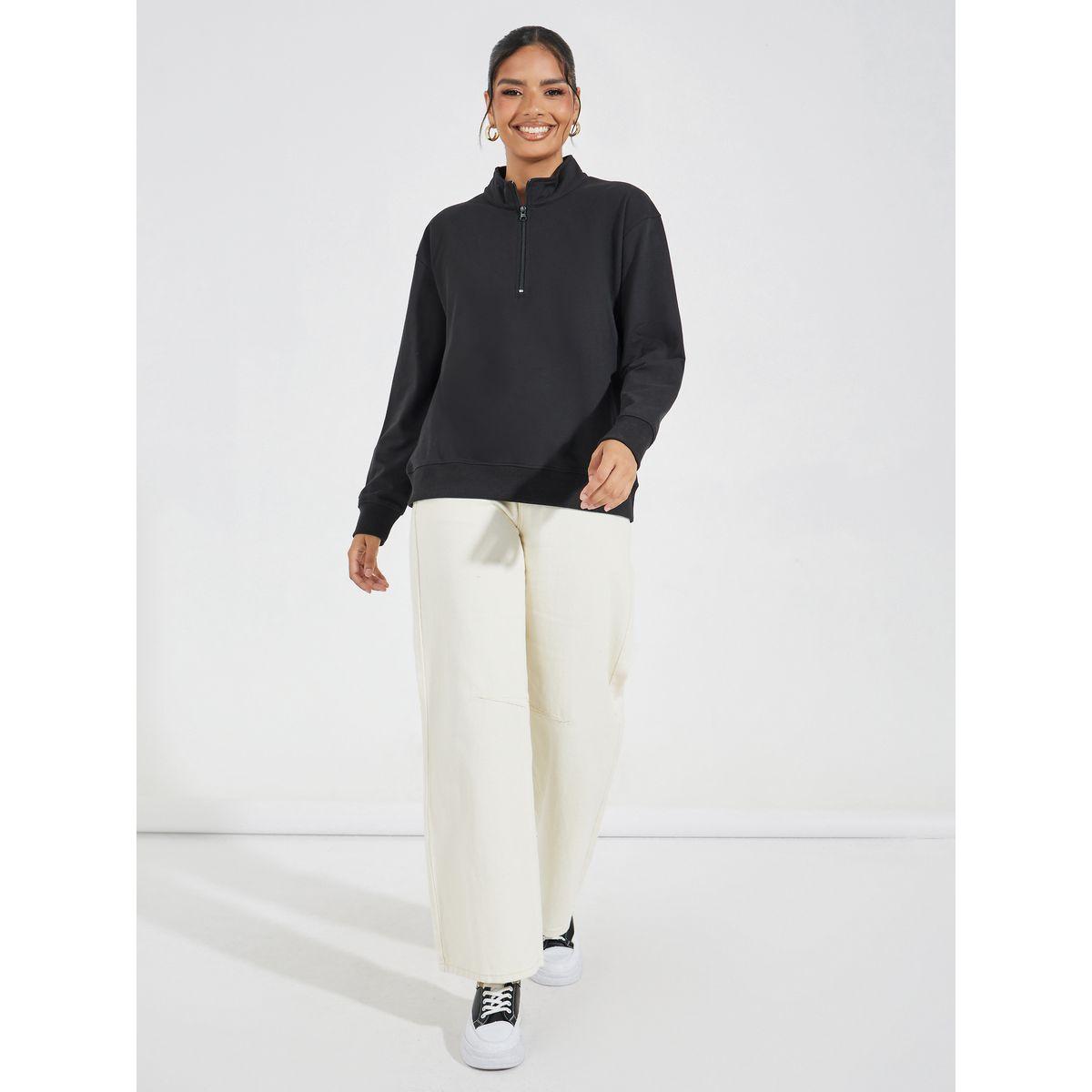 Styli Solid Regular Fit Half Zip Sweatshirt-women-winterwear-hoodiesandsweatshirts-sweatshirts-image-2